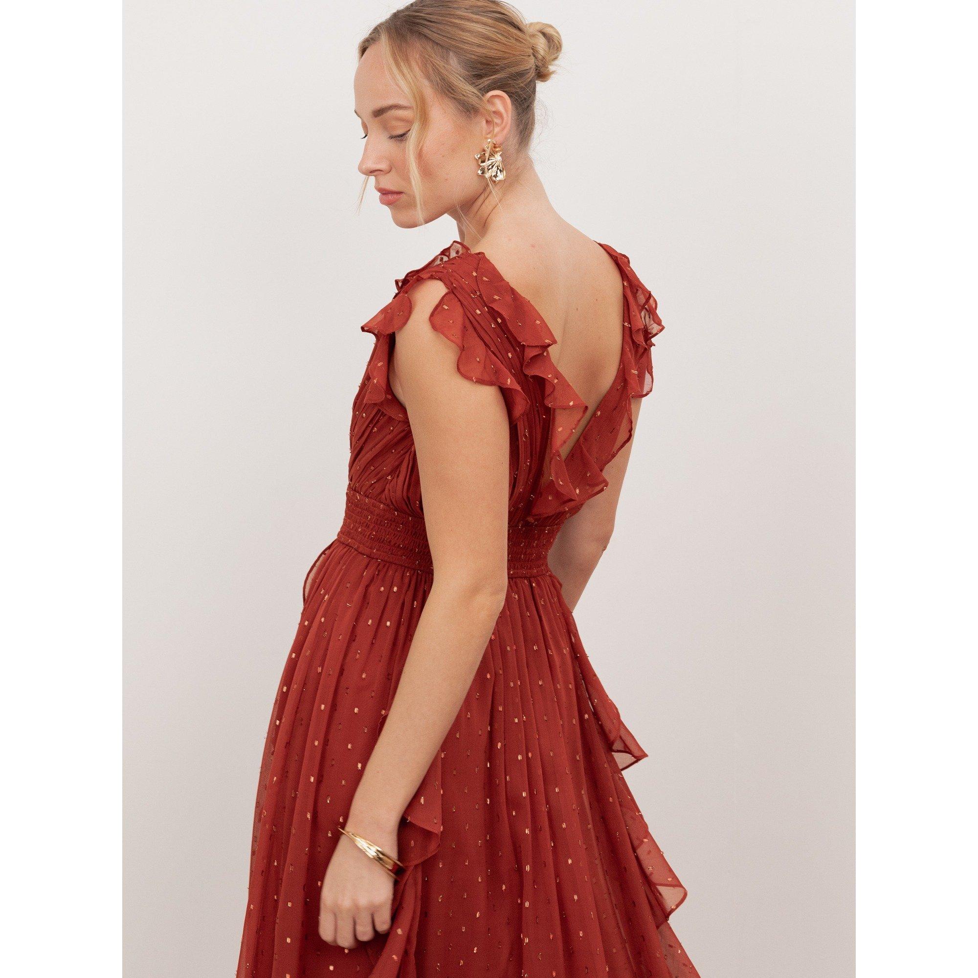 Brown Polka Dot - Anaya With Love - Anaya With Love Recycled Brown Polka Dot Tie-Shoulder Tiered Maxi Dress - 4