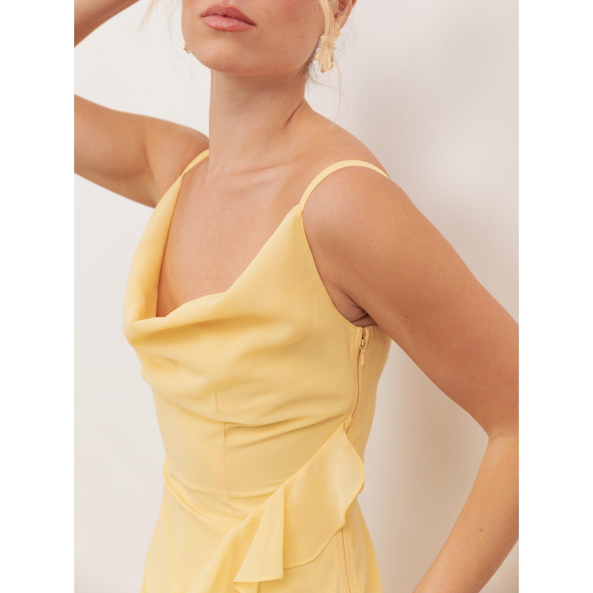 Butter Yellow - Anaya With Love - Anaya With Love Recycled Butter Yellow Waterfall Ruffle Cowl Neck Cami Maxi Dress - 3
