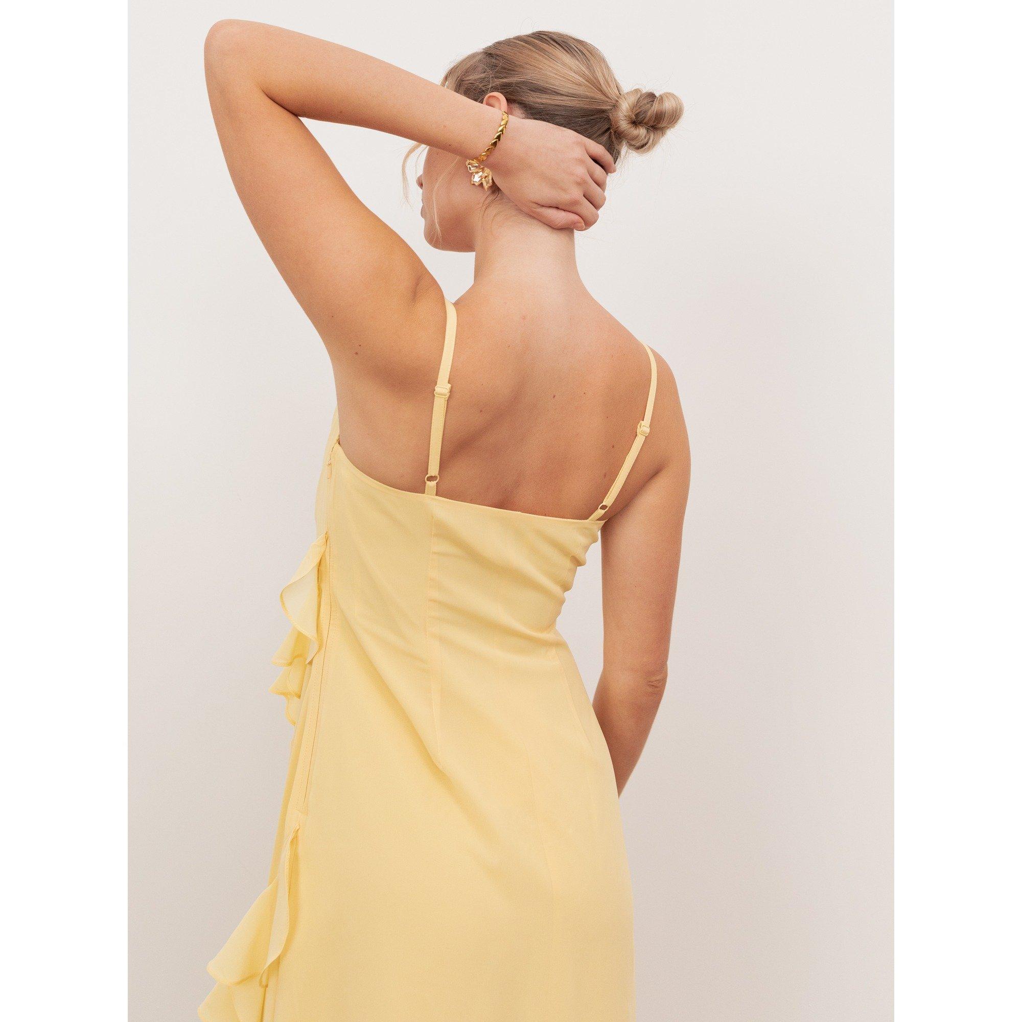 Butter Yellow - Anaya With Love - Anaya With Love Recycled Butter Yellow Waterfall Ruffle Cowl Neck Cami Maxi Dress - 5