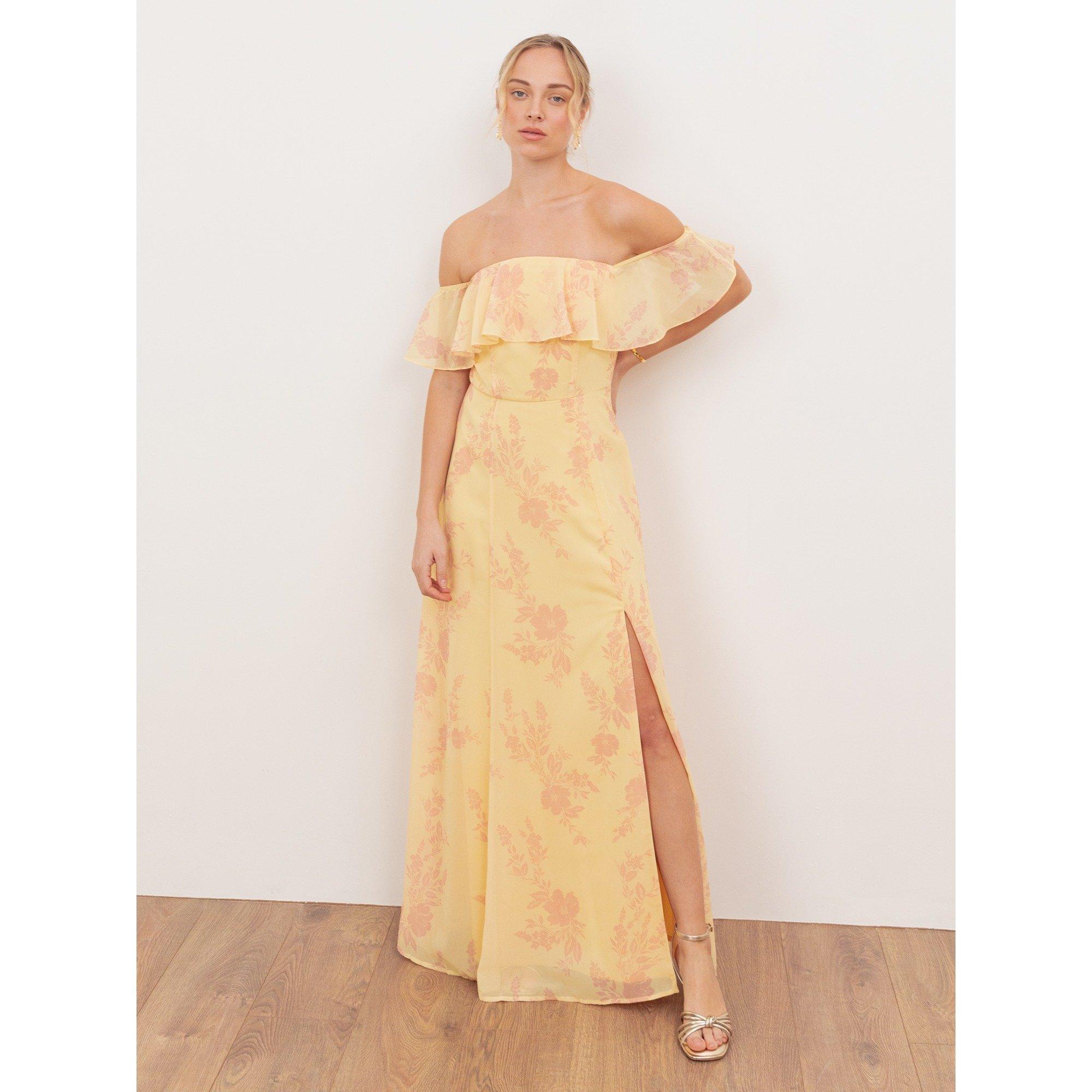 Anaya With Love Women's Recycled Yellow Floral Print Bardot Maxi Dress - Ylw/Pnk Floral - 16 (XL)