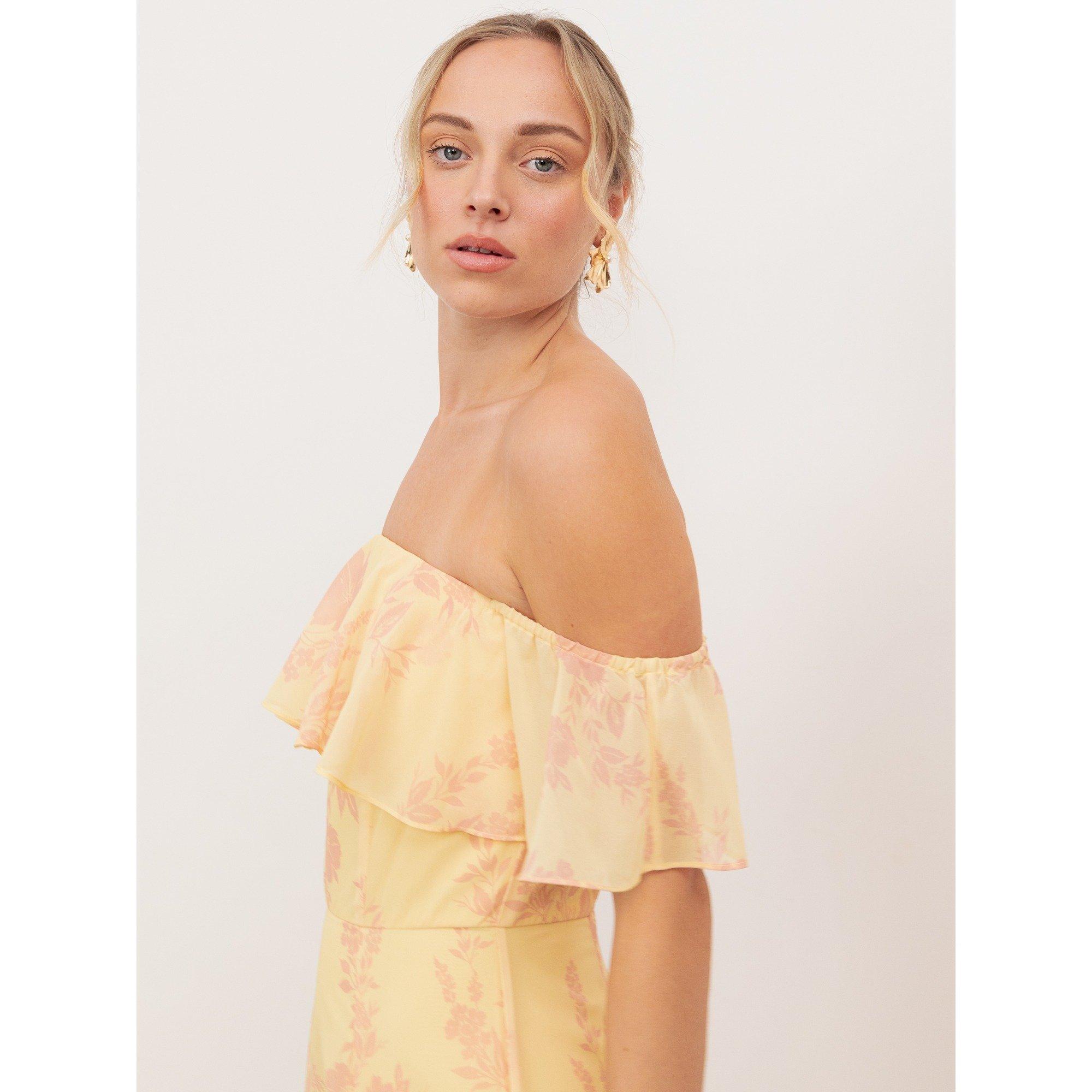 Ylw/Pnk Floral - Anaya With Love - Anaya With Love Recycled Yellow Floral Print Bardot Maxi Dress - 3