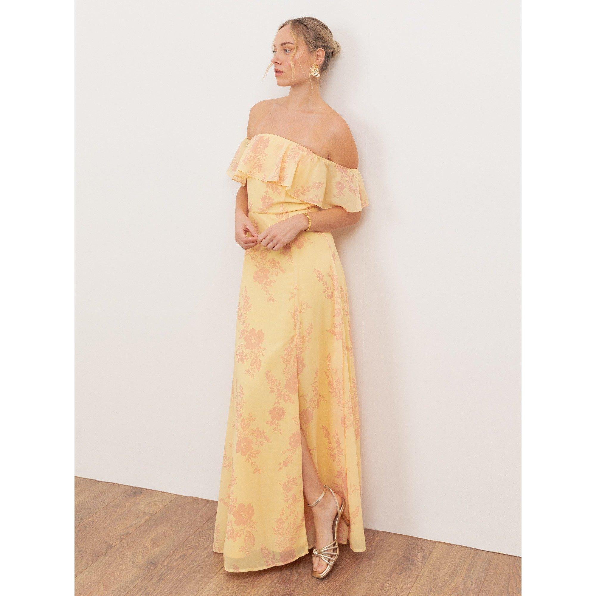 Ylw/Pnk Floral - Anaya With Love - Anaya With Love Recycled Yellow Floral Print Bardot Maxi Dress - 5