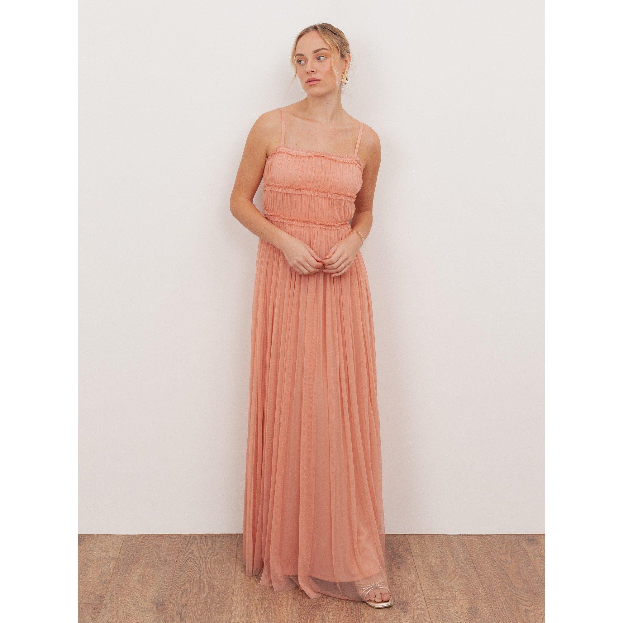 Peach - Anaya With Love - Anaya With Love Recycled Peach Tulle Square Neck Strappy Maxi Dress - 1