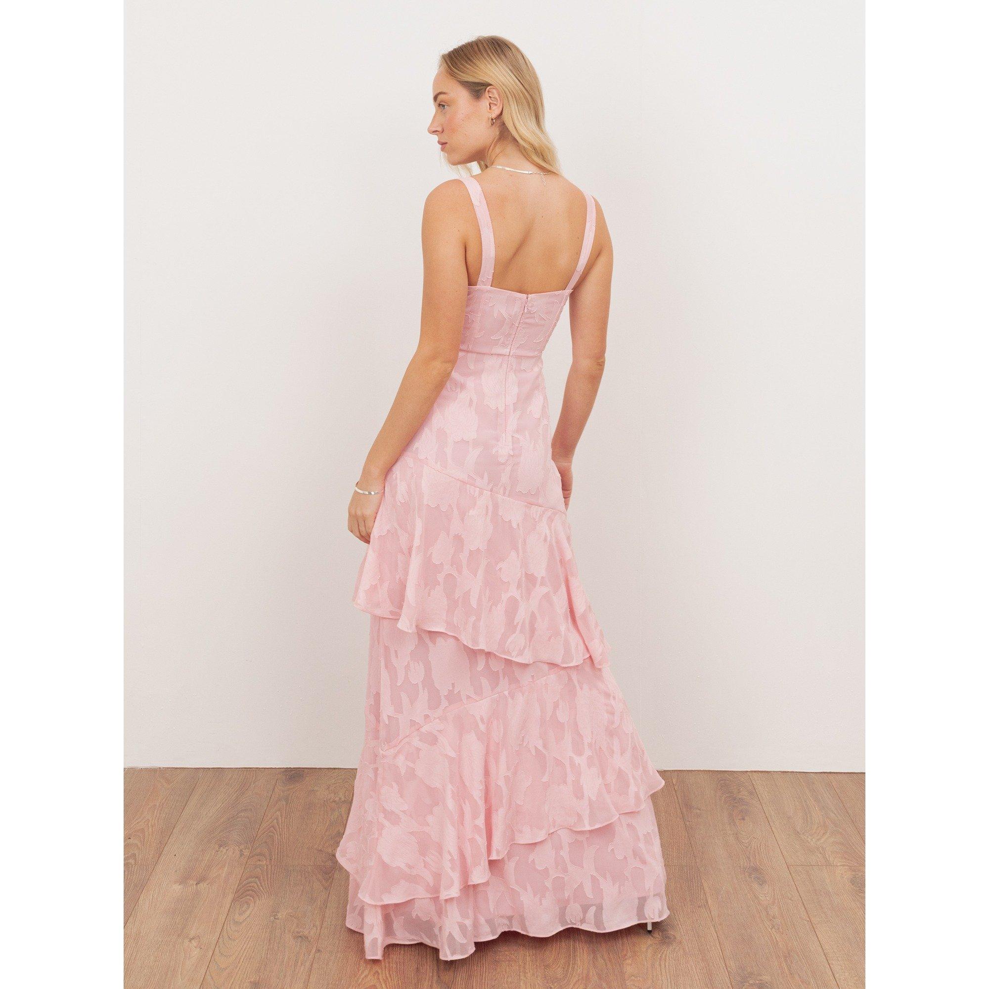 Peony Pink - Anaya With Love - Anaya With Love Recycled Peony Pink Floral Burnout Strappy Asymmetric Ruffle Maxi Dress - 2