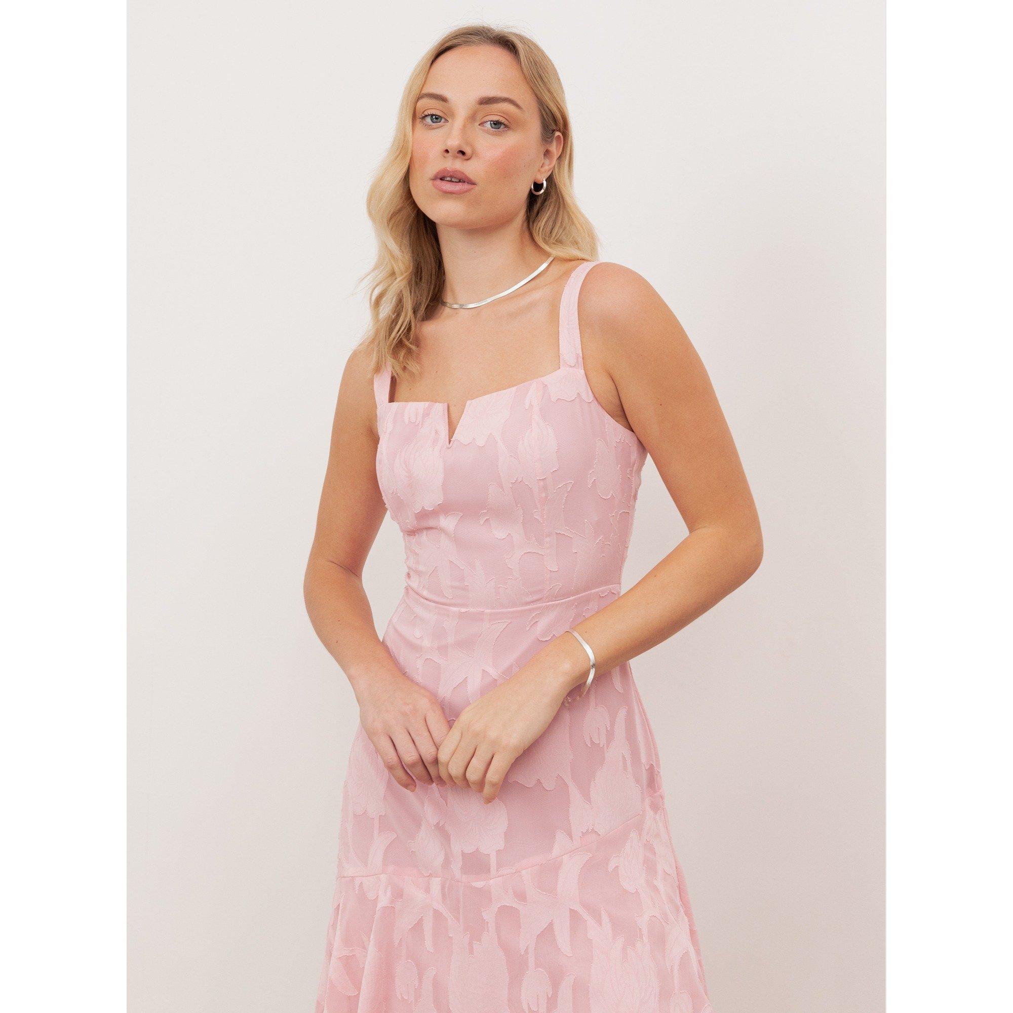 Peony Pink - Anaya With Love - Anaya With Love Recycled Peony Pink Floral Burnout Strappy Asymmetric Ruffle Maxi Dress - 3
