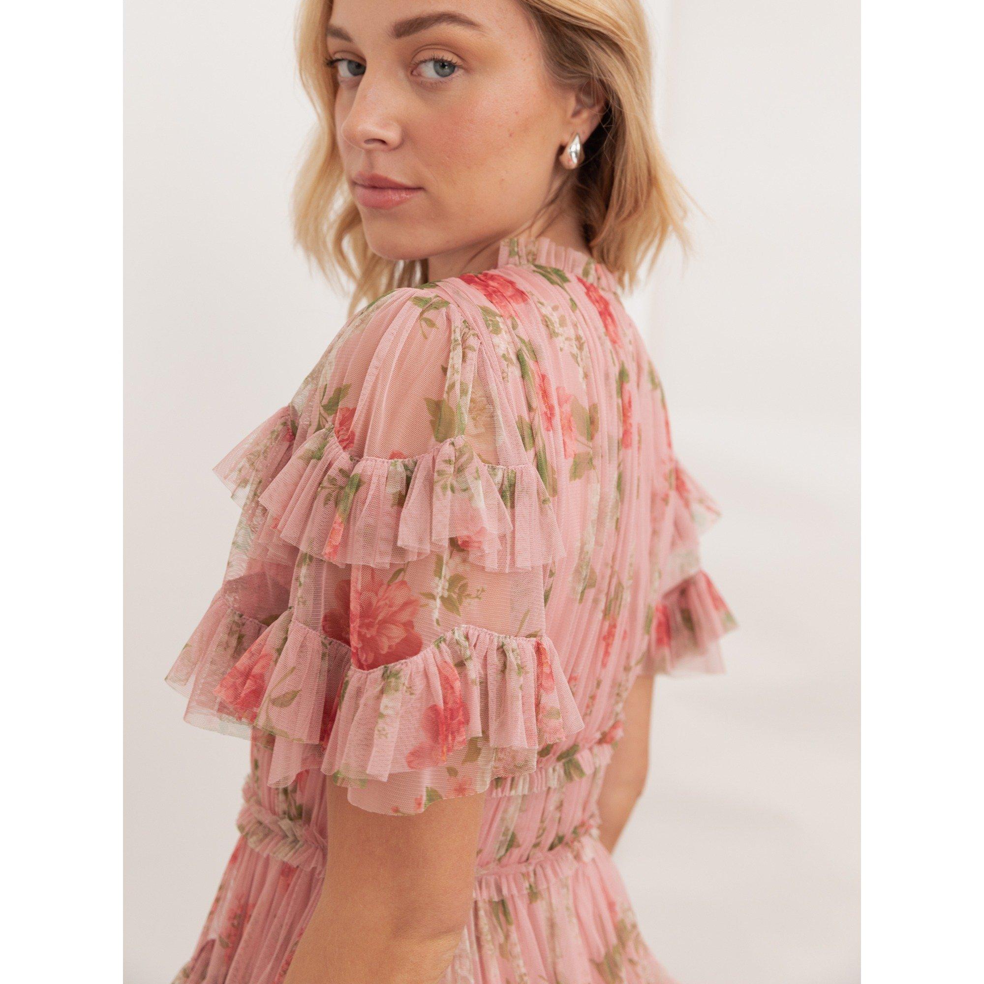 Pink Rom Floral - Anaya With Love - Anaya With Love Recycled Pink Floral Print Short Sleeve Ruffled Mini Dress - 4