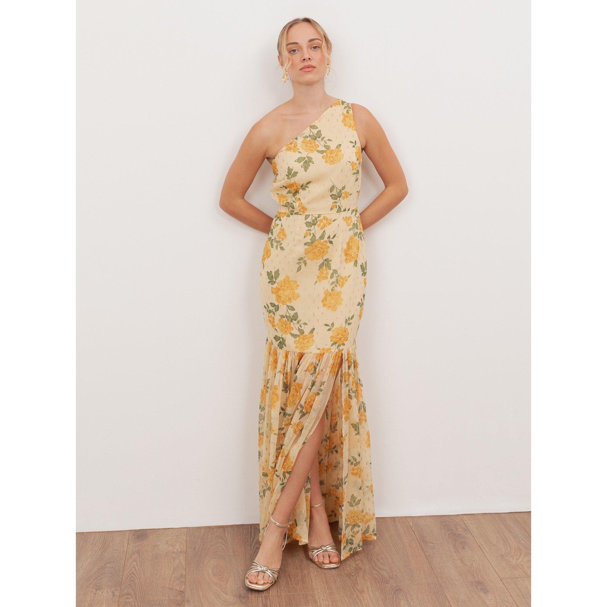 Yellow Floral - Anaya With Love - Anaya With Love Recycled Yellow Floral Print One Shoulder Maxi Dress - 1