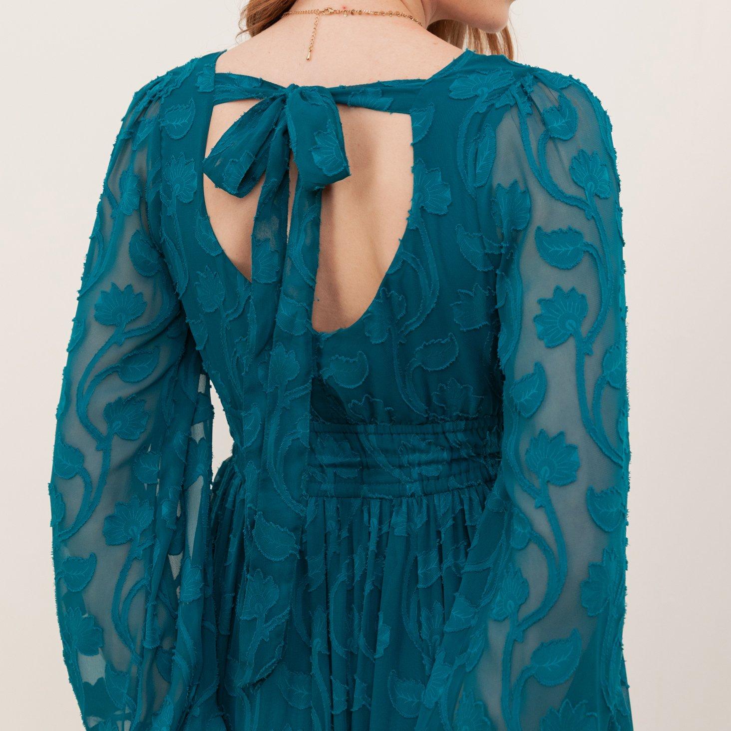 Split Back Robe Lovedrobe | Lovedrobe Teal Floral Burnout Tie-Back Maxi Dress with ...