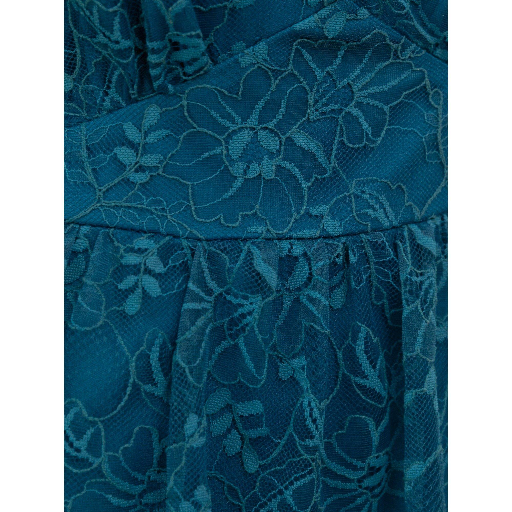 Verde turchese - Lovedrobe - Lovedrobe Teal Floral Lace Short Sleeve Mini Dress - 5