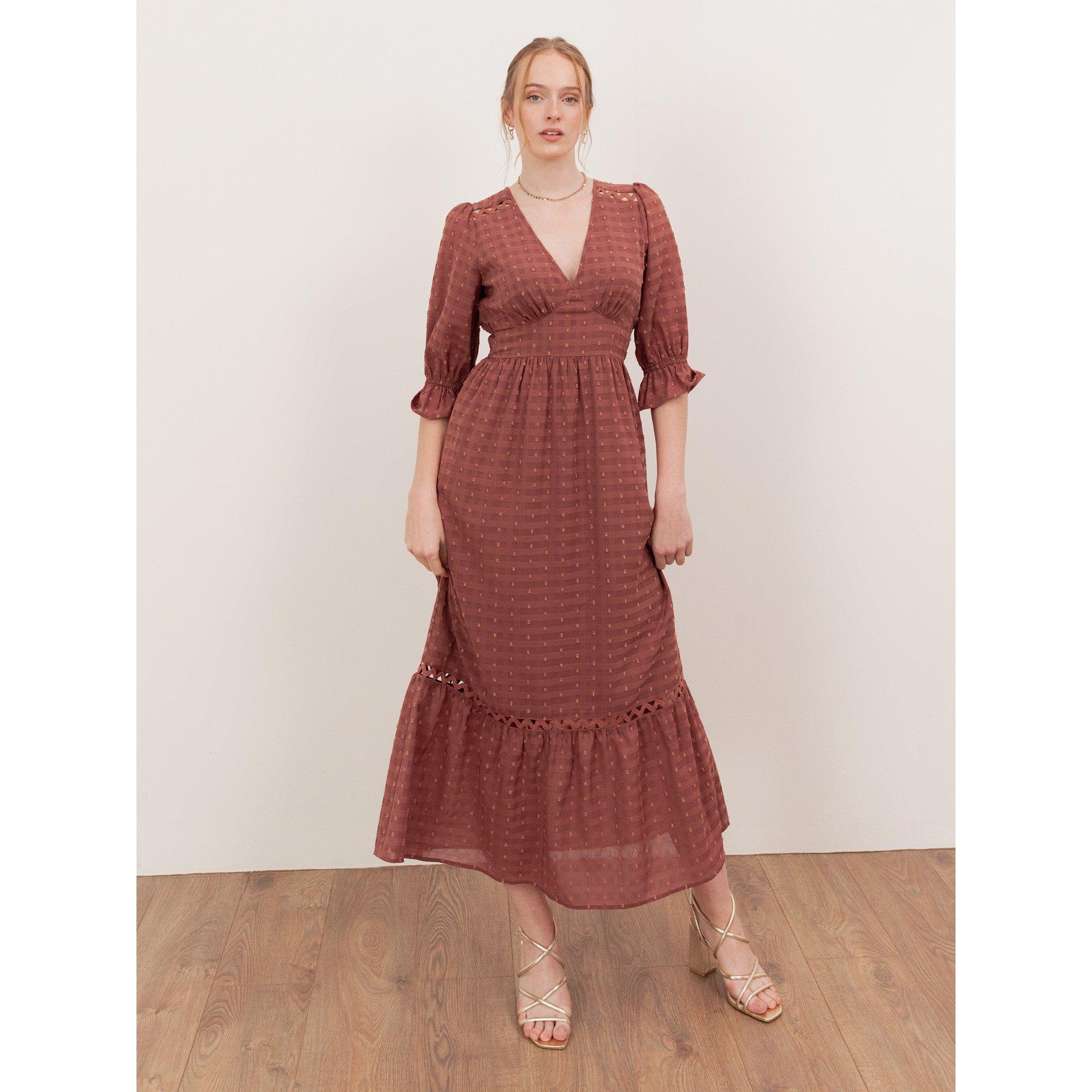 Lovedrobe Women's Gingham V Neck Midaxi Dress Terracotta Pink - 14 (L)