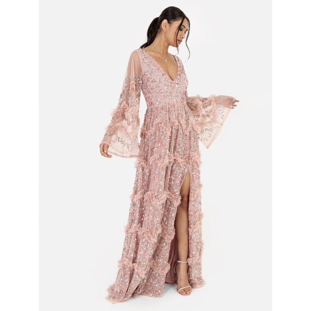 Rosa Ghiacciato - Maya Deluxe - Maya Pink Fully Embellished Maxi Dress with Frill Detail - 1