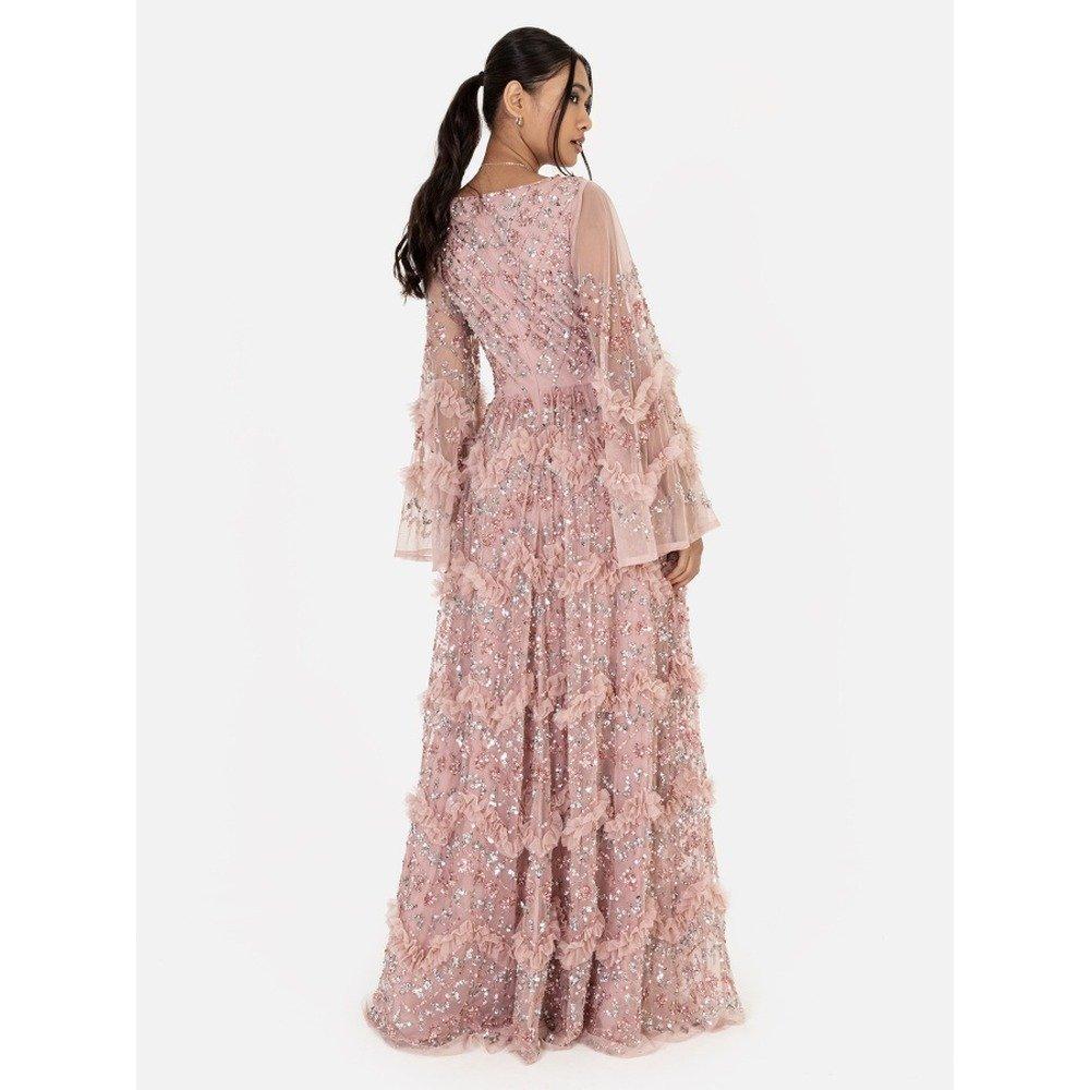 Rosa Ghiacciato - Maya Deluxe - Maya Pink Fully Embellished Maxi Dress with Frill Detail - 2