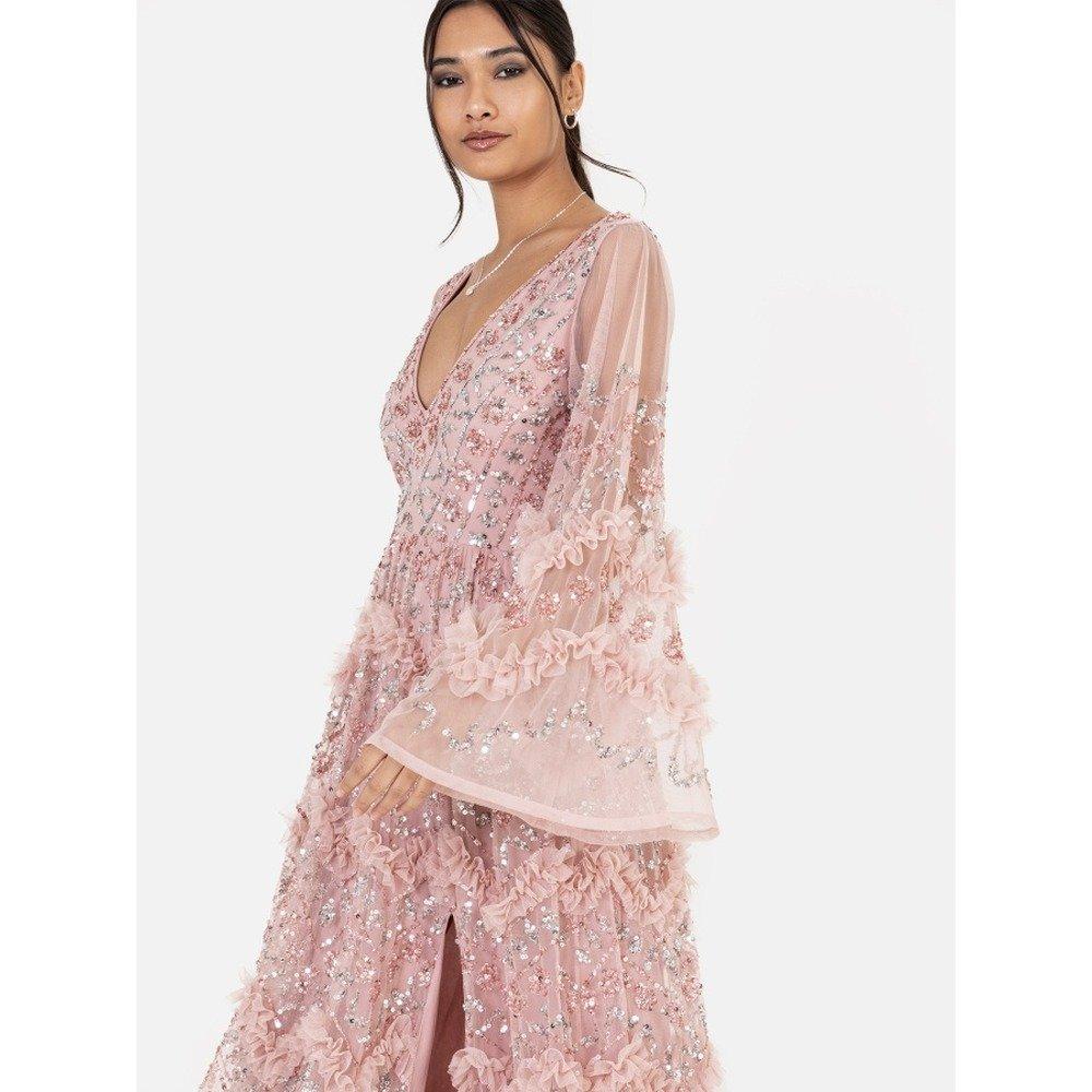 Rosa Ghiacciato - Maya Deluxe - Maya Pink Fully Embellished Maxi Dress with Frill Detail - 3
