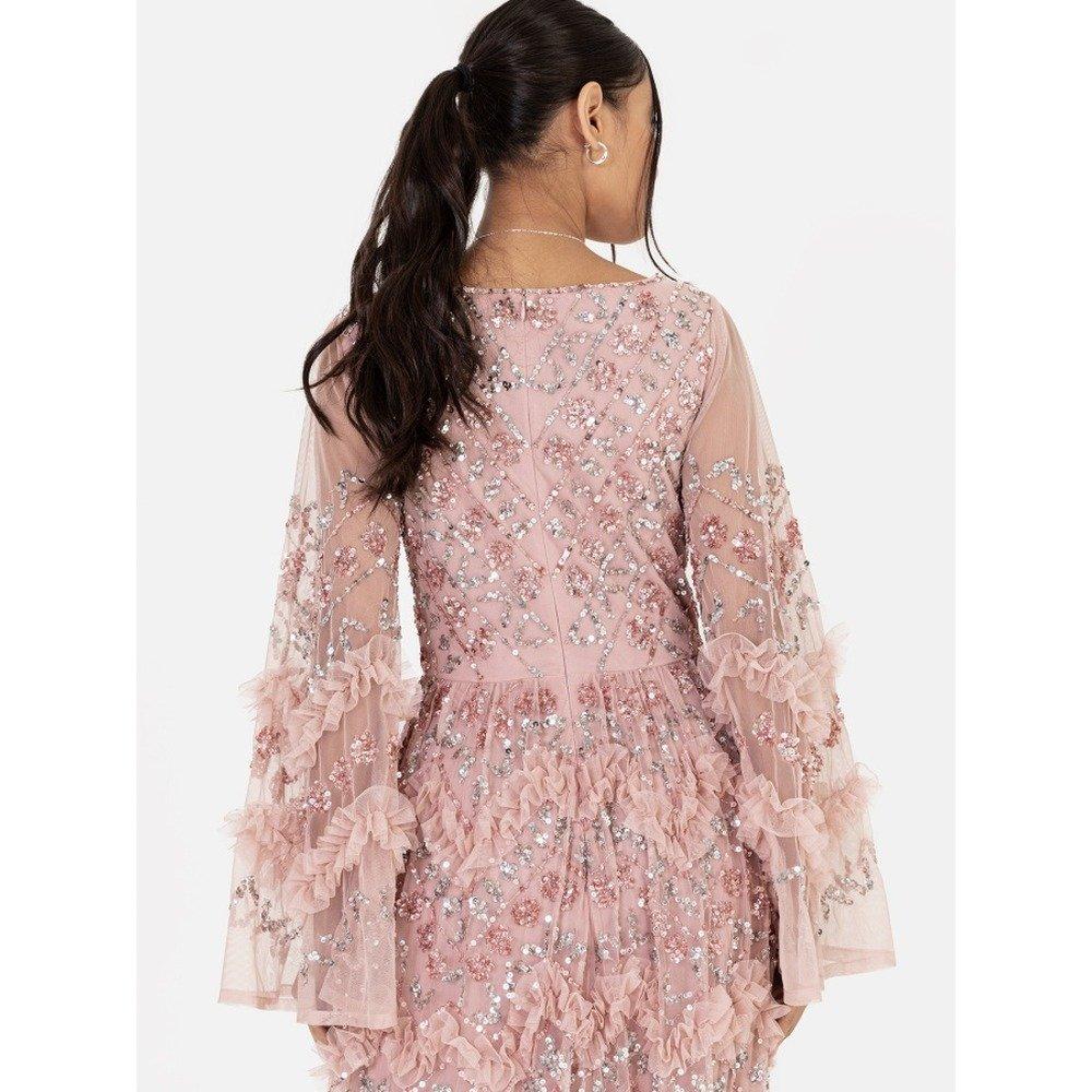 Rosa Ghiacciato - Maya Deluxe - Maya Pink Fully Embellished Maxi Dress with Frill Detail - 4