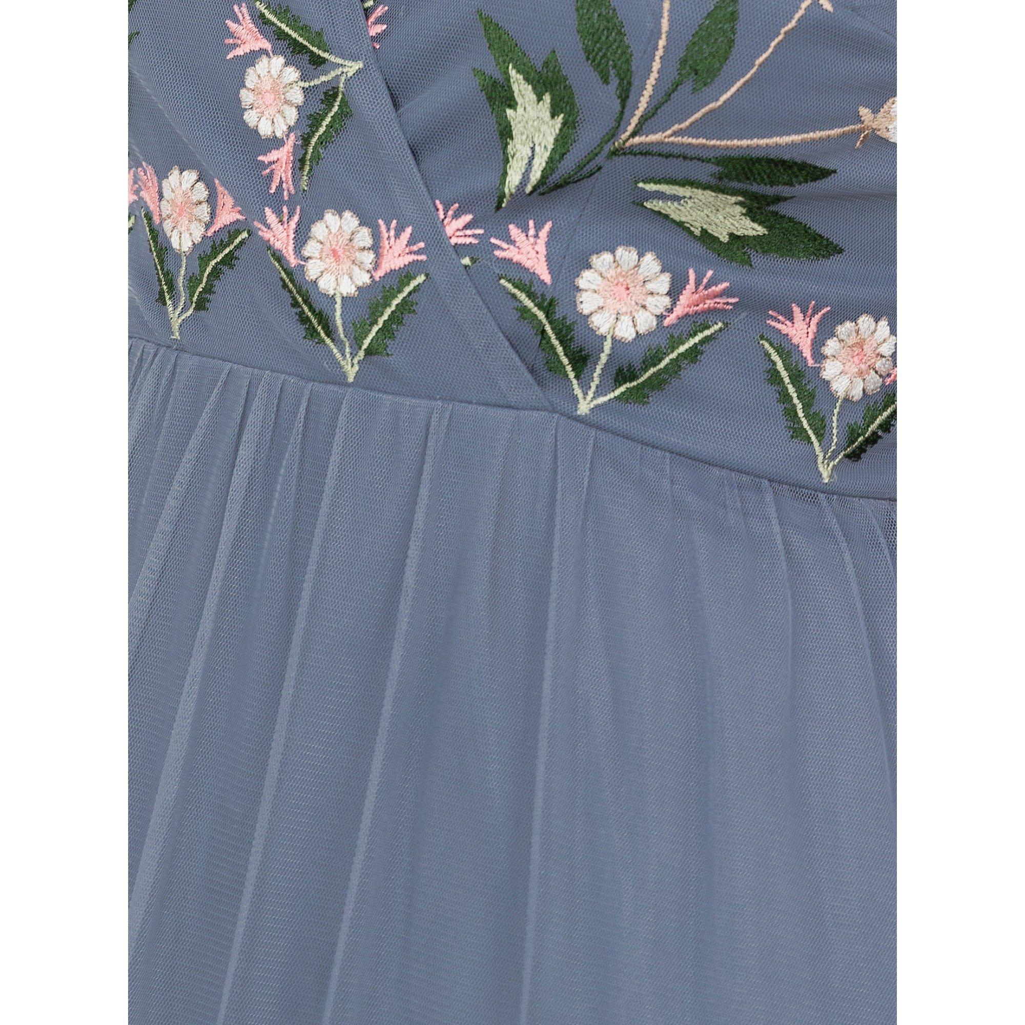 Blu Infinito - Maya Deluxe - Maya Infinity Blue Embroidered Faux Wrap Maxi Sleeve Midaxi Dress - 5