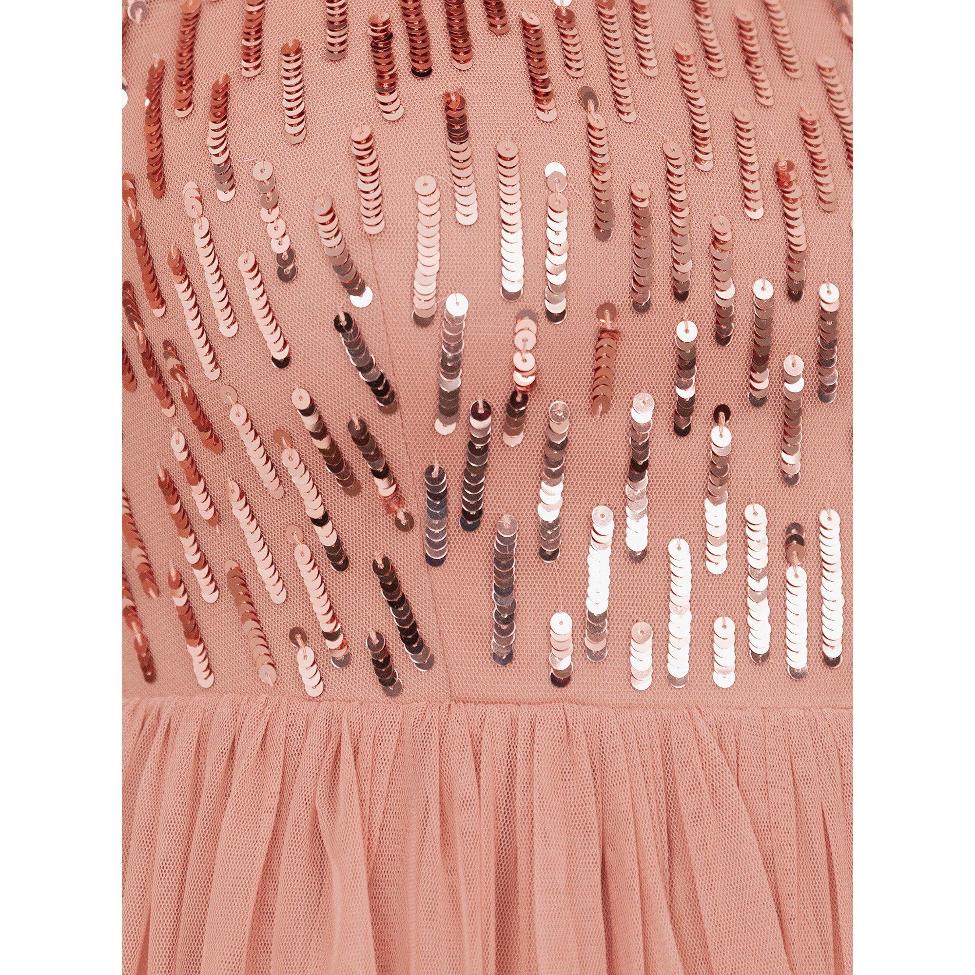 Terracotta Pink - Maya Deluxe - Maya Terracotta Pink Linear Embellished Halter Neck Maxi Dress - 5