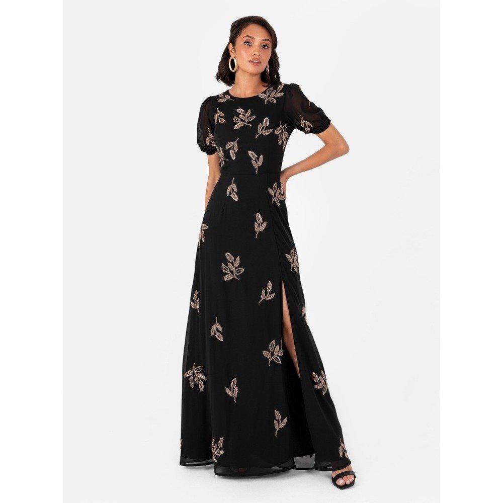 Black - Maya Deluxe - Maya Black Embellished Short Sleeve Maxi Dress with Open Back - 1
