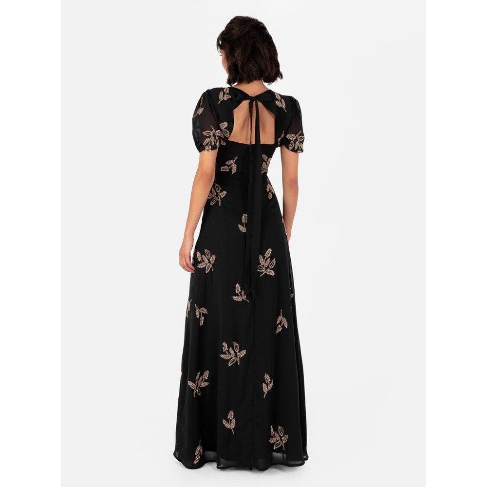 Nero - Maya Deluxe - Maya Black Embellished Short Sleeve Maxi Dress with Open Back - 2