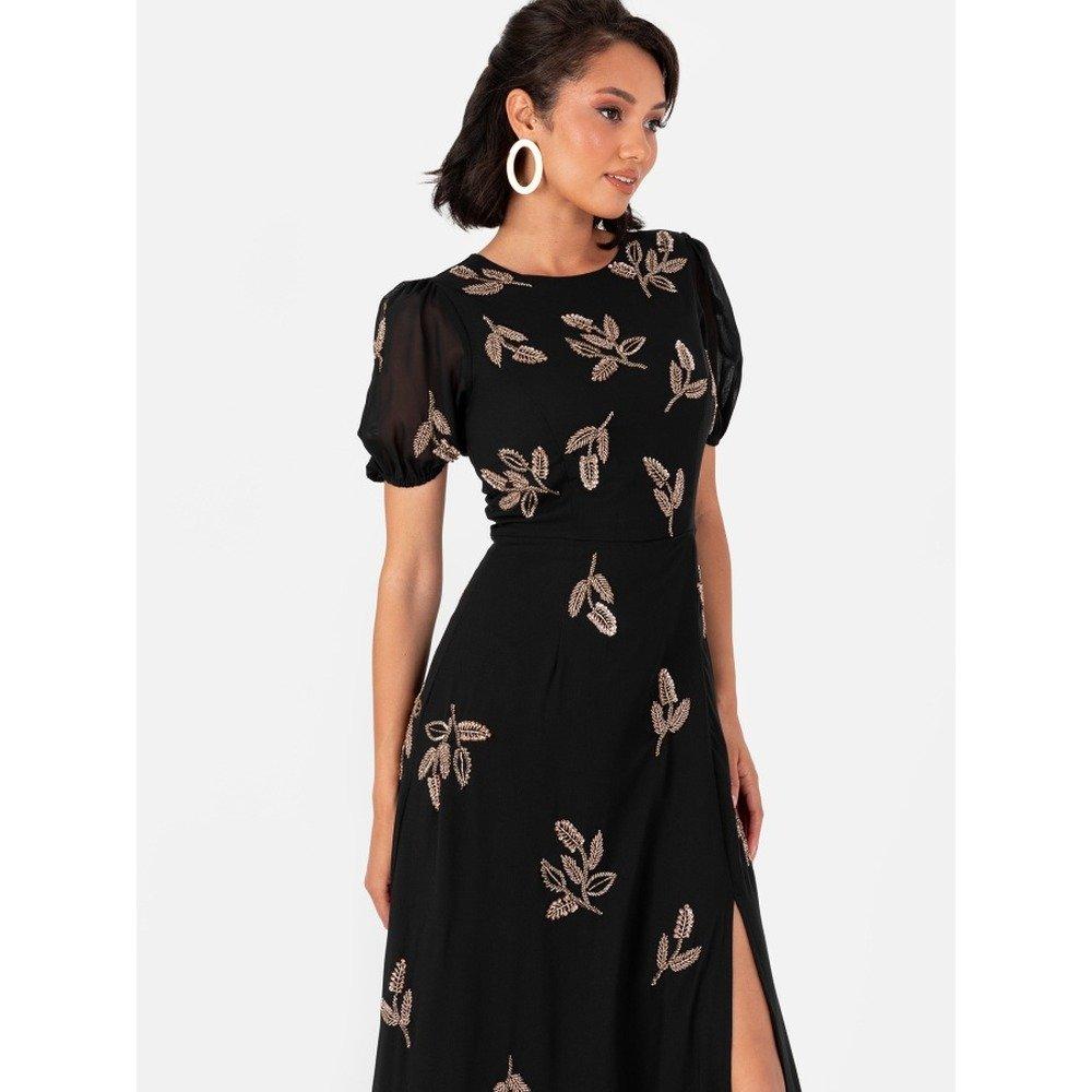 Nero - Maya Deluxe - Maya Black Embellished Short Sleeve Maxi Dress with Open Back - 3