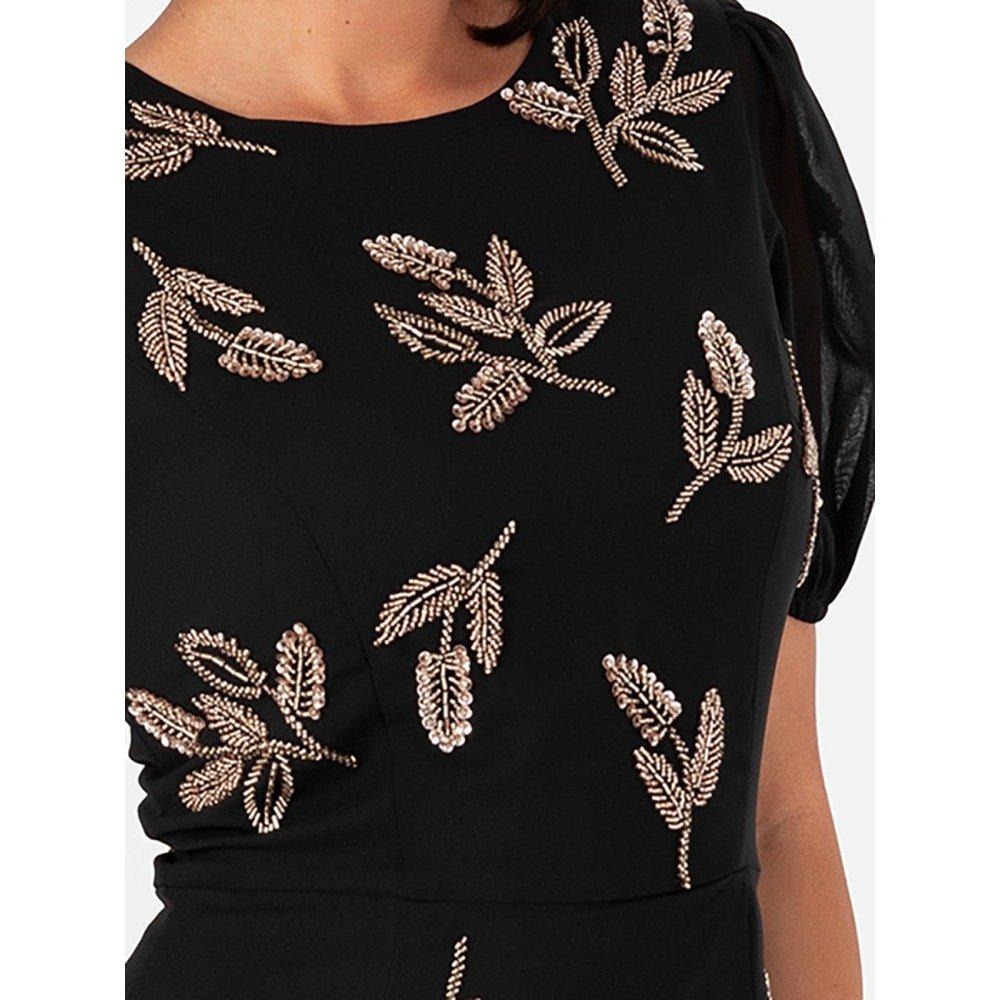 Nero - Maya Deluxe - Maya Black Embellished Short Sleeve Maxi Dress with Open Back - 5