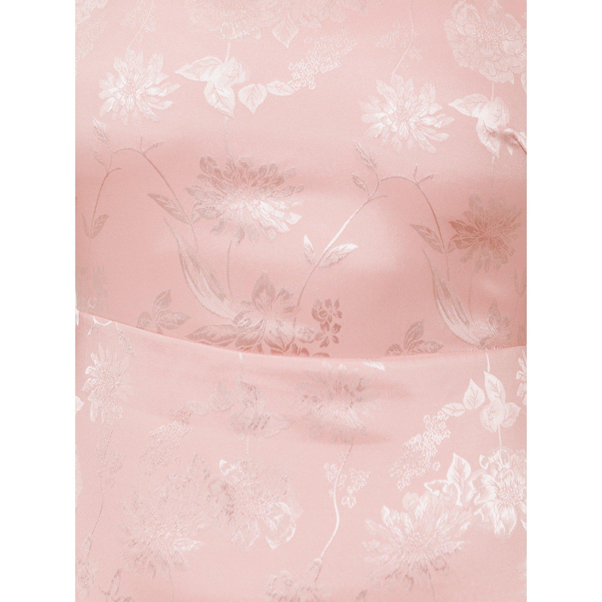 Rosa Suave - Maya Deluxe - Maya Soft Pink Floral Jacquard Satin Halter Neck Maxi Dress - 5