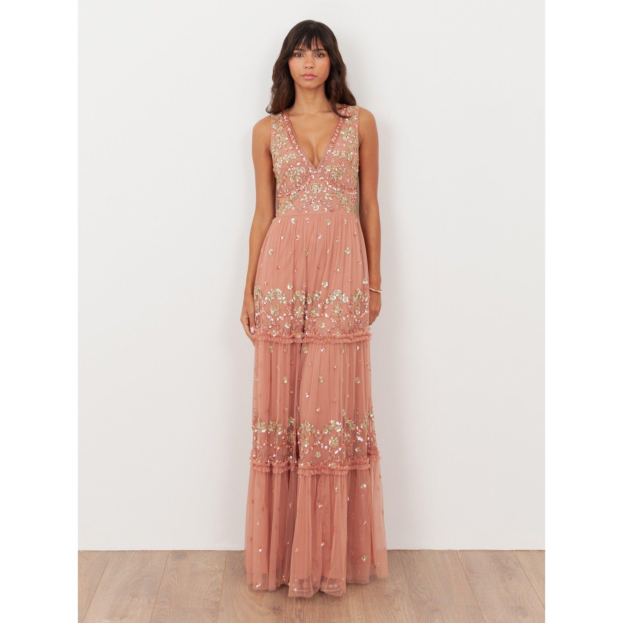 Terracota Rosa - Maya Deluxe - Maya Terracotta Pink Embellished Sleeveless Maxi Dress - 1