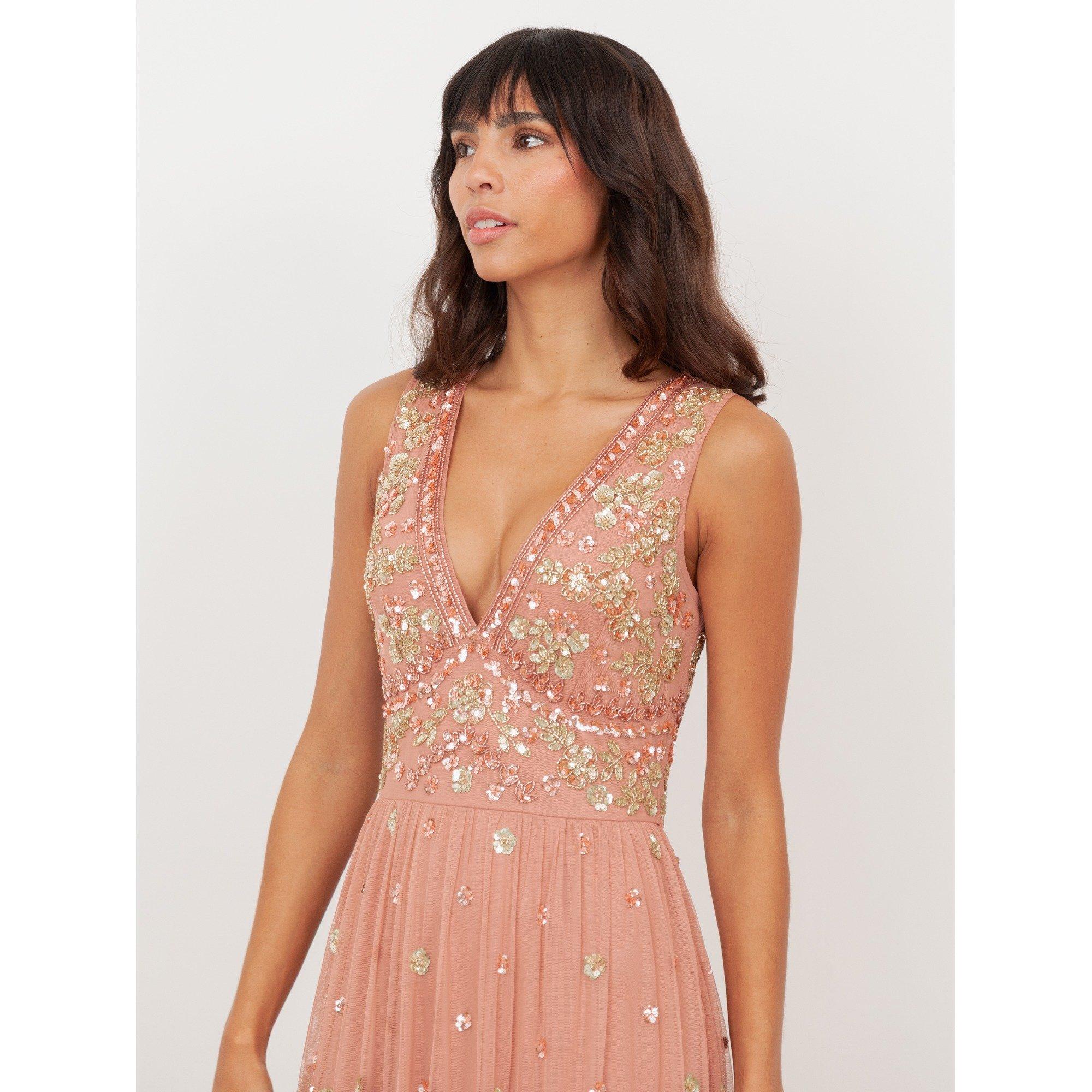 Terracota Rosa - Maya Deluxe - Maya Terracotta Pink Embellished Sleeveless Maxi Dress - 3