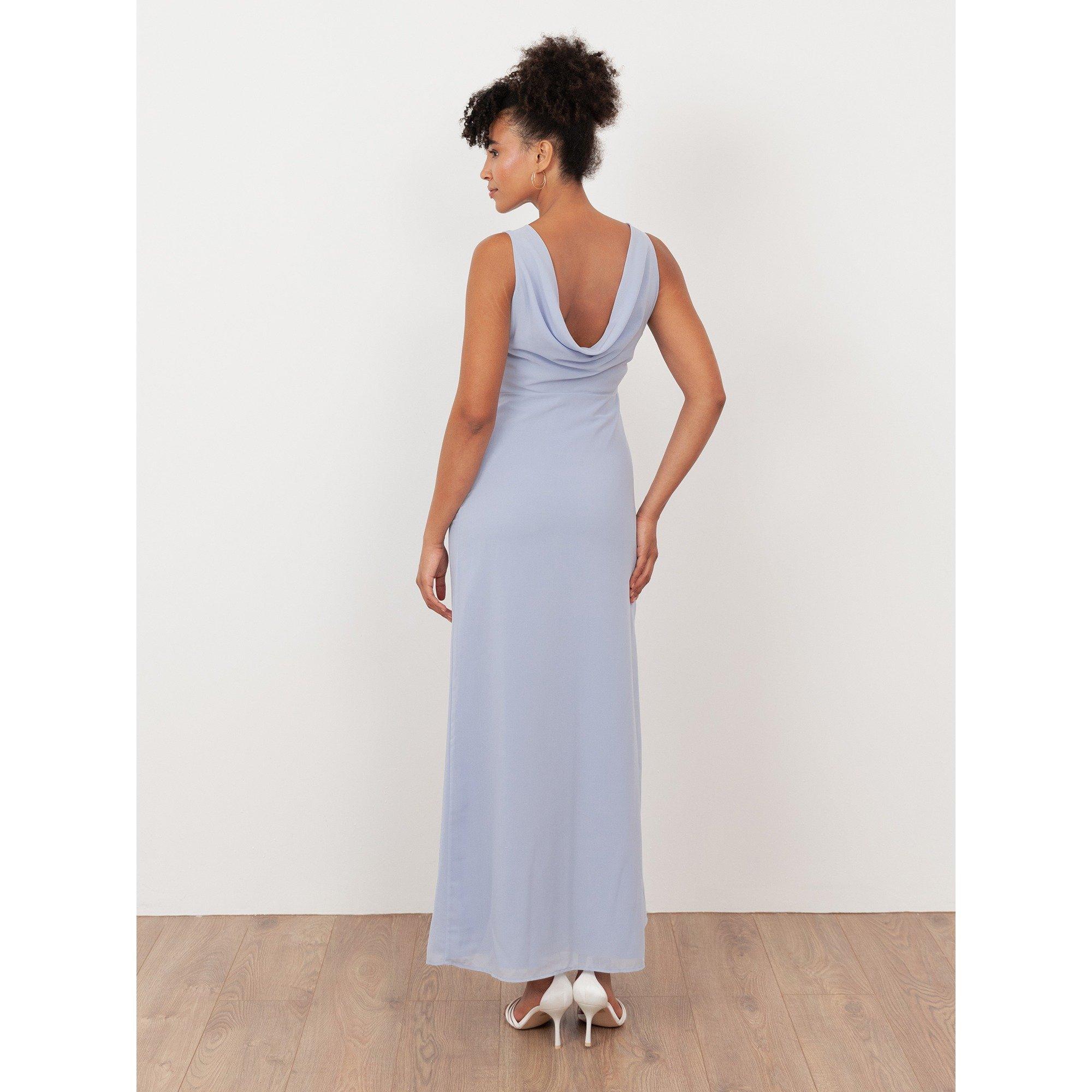 Azul Pastel - Maya Deluxe - Maya Pastel Blue Floral Embroidered Cowl Back Maxi Dress - 2