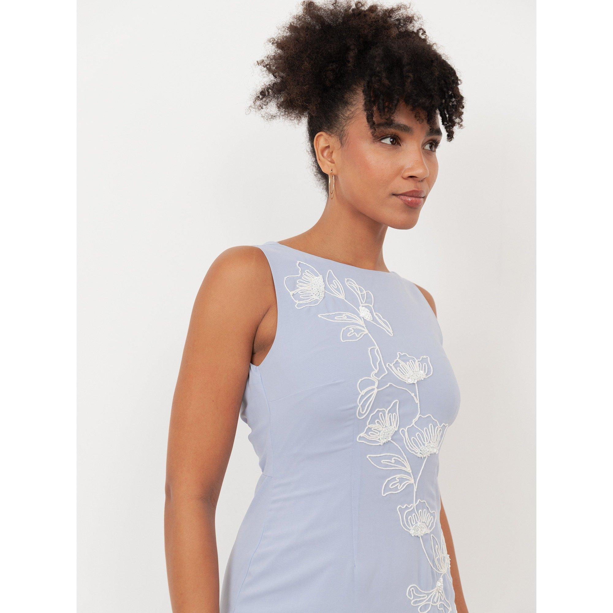 Azul Pastel - Maya Deluxe - Maya Pastel Blue Floral Embroidered Cowl Back Maxi Dress - 3