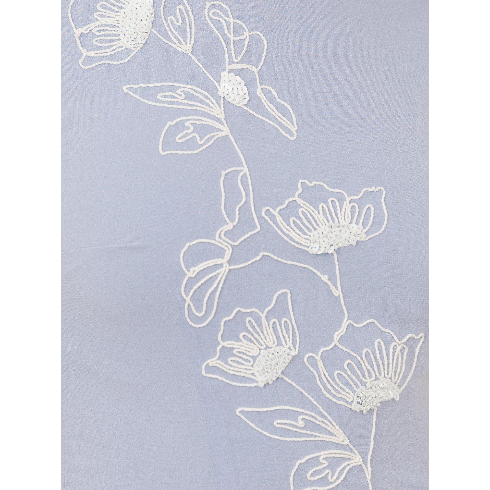 Azul Pastel - Maya Deluxe - Maya Pastel Blue Floral Embroidered Cowl Back Maxi Dress - 5