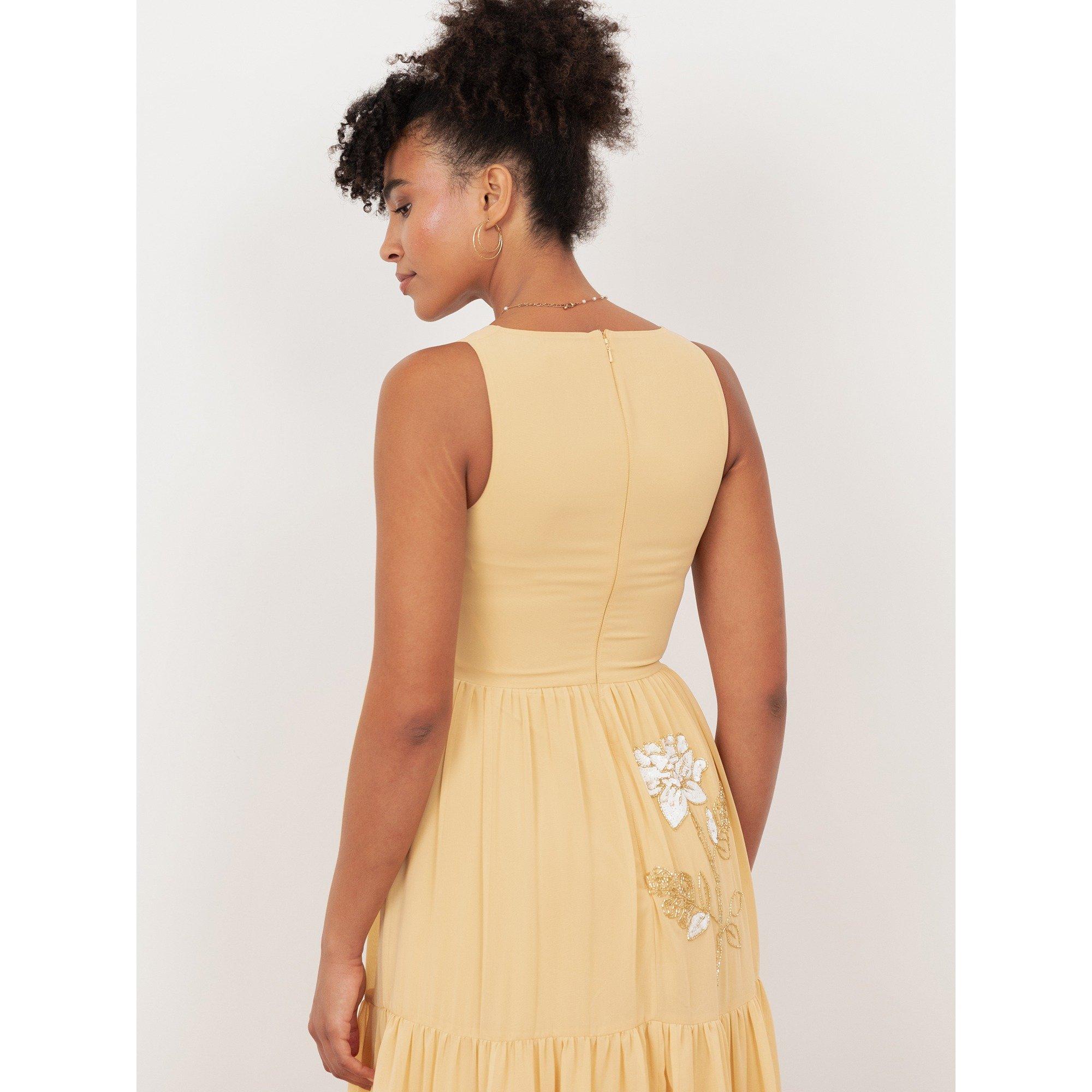 Buttercream - Maya Deluxe - Maya Buttercream Floral Embellished V Neck Midaxi Dress with Split - 4