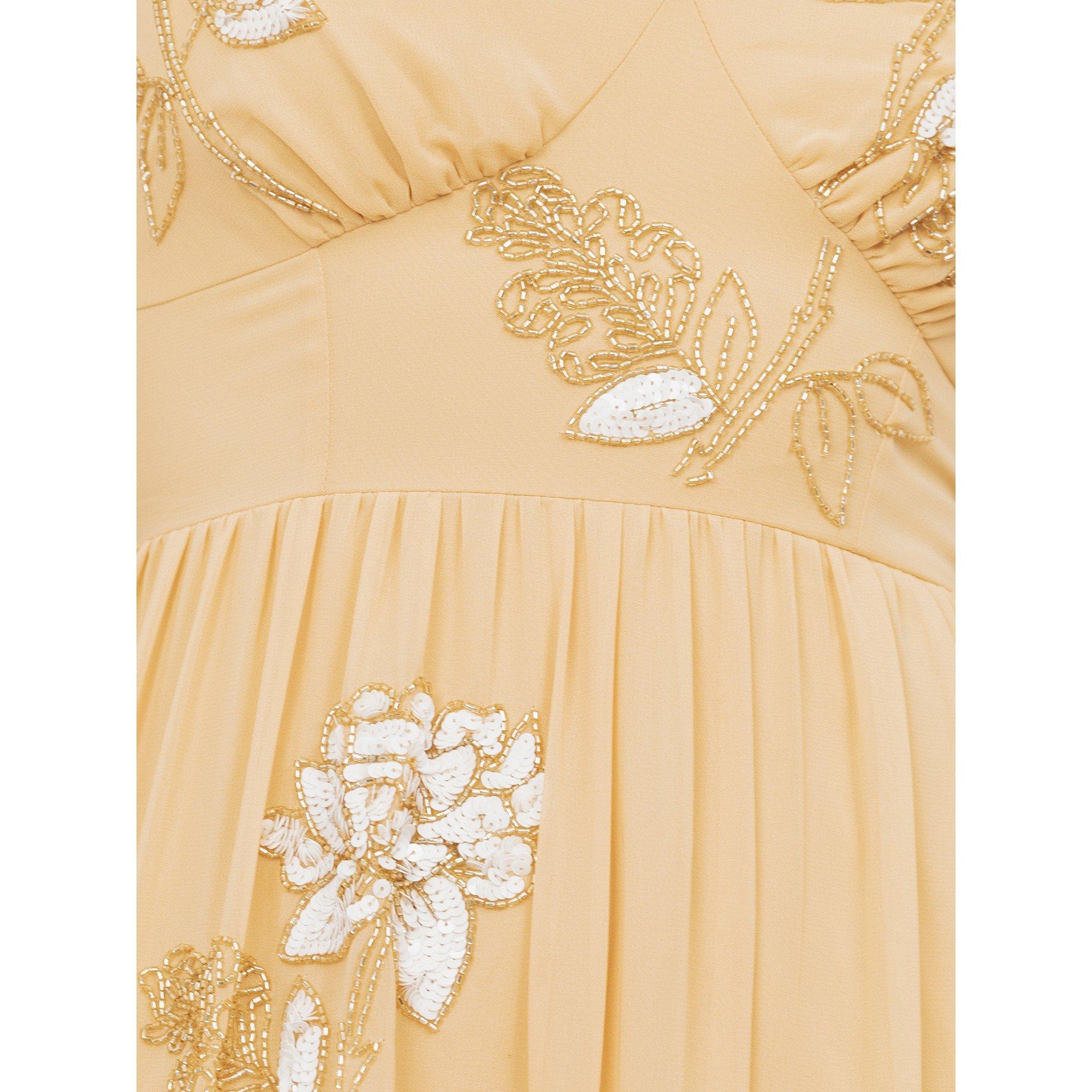 Buttercream - Maya Deluxe - Maya Buttercream Floral Embellished V Neck Midaxi Dress with Split - 5