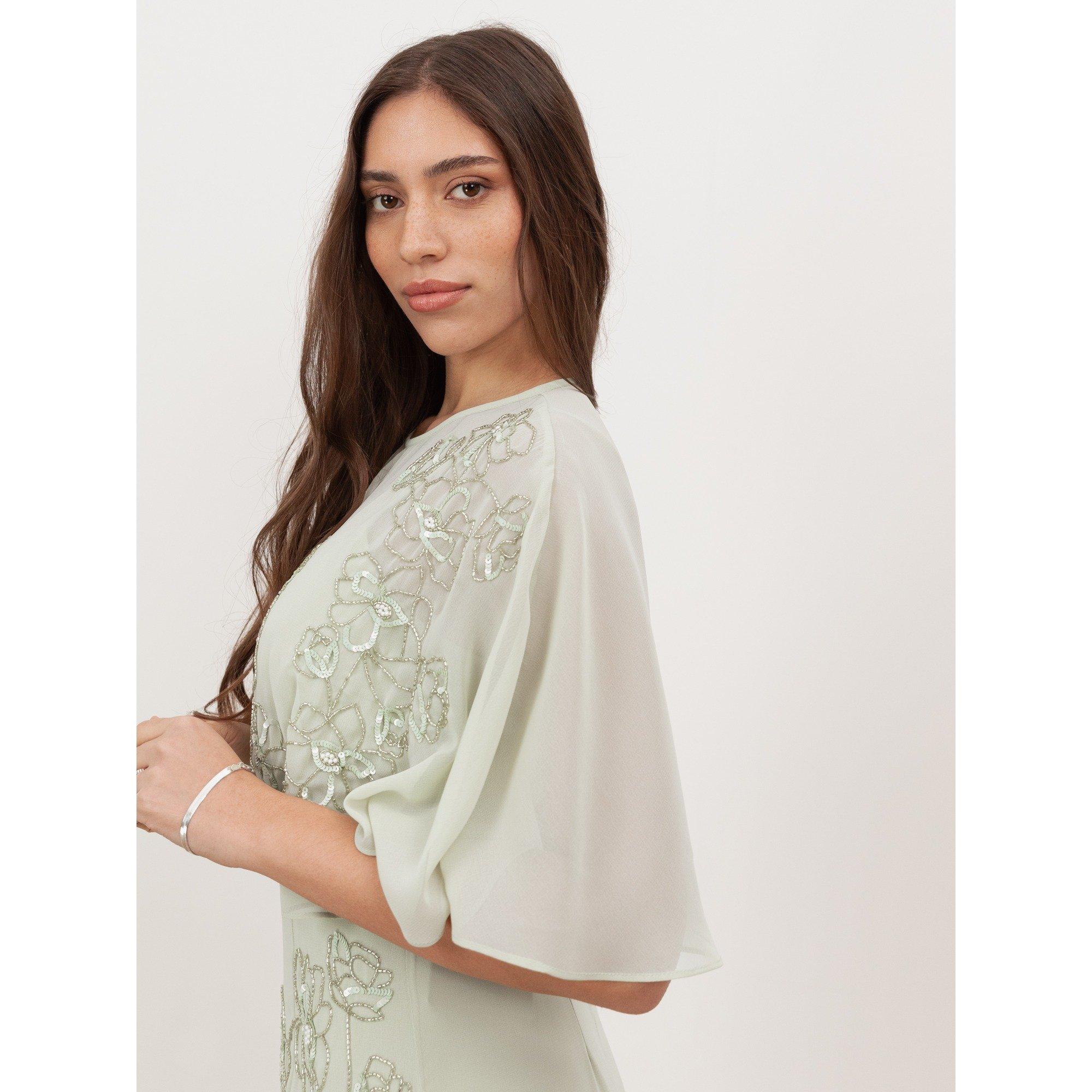 Verde Prado - Maya Deluxe - Maya Meadow Green Floral Embellished Angel Sleeve Maxi Dress - 4