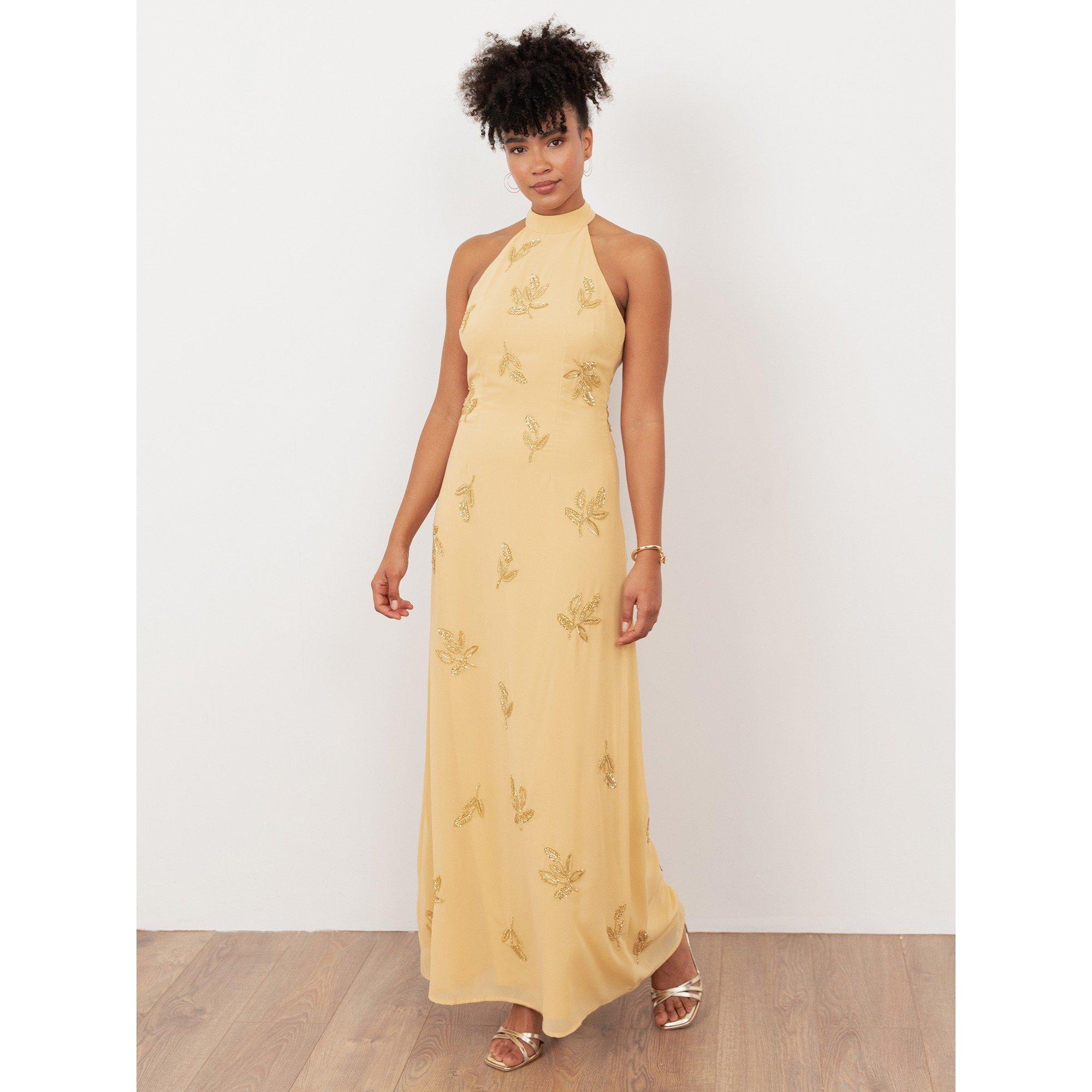 Maya Deluxe Maya Buttercream Embellished Halter Neck & Open Back Maxi Dress  | USC