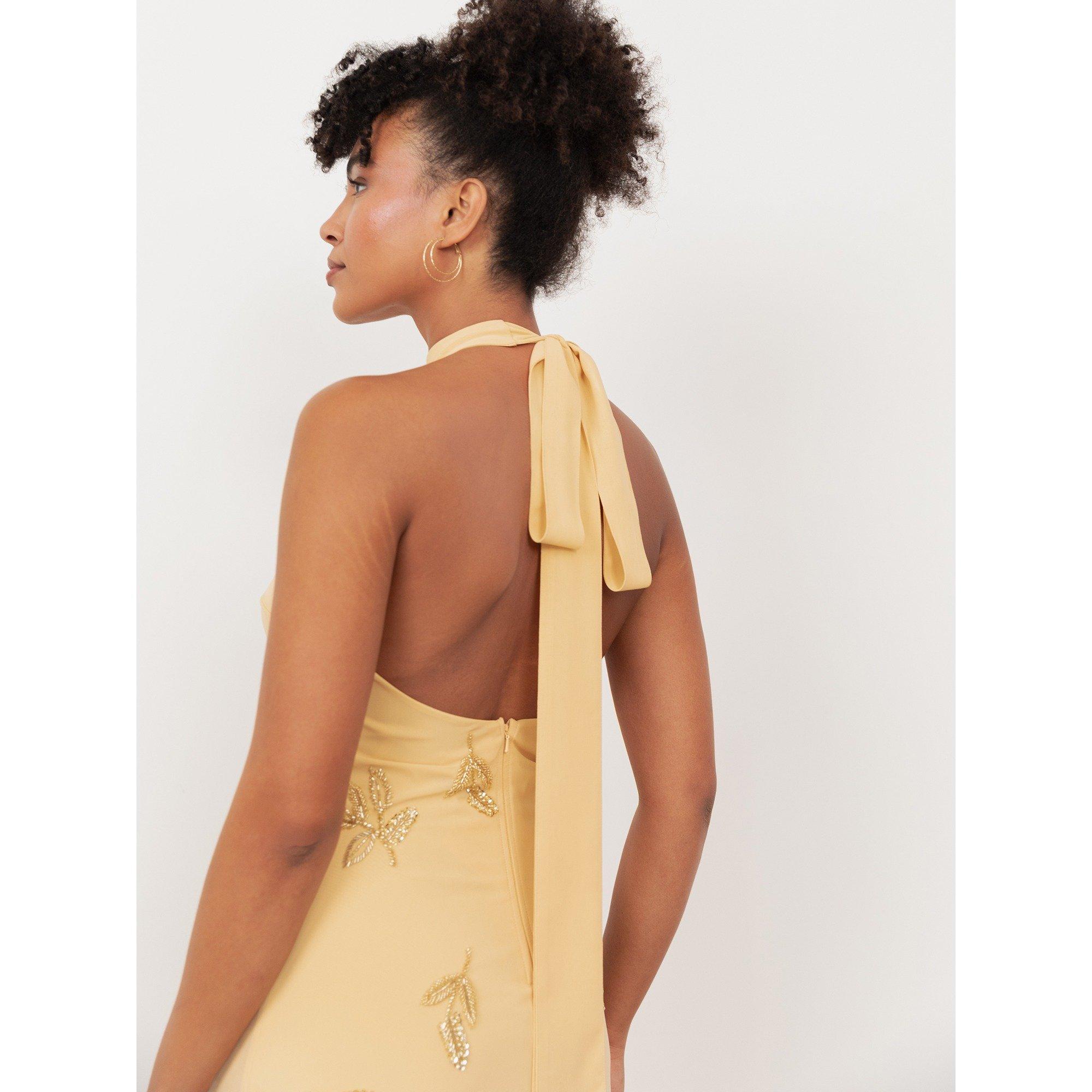 Maya Deluxe Maya Buttercream Embellished Halter Neck & Open Back Maxi Dress | USC Maya Deluxe Maya Buttercream Embellished Halter Neck & Open Back Maxi Dress | USC