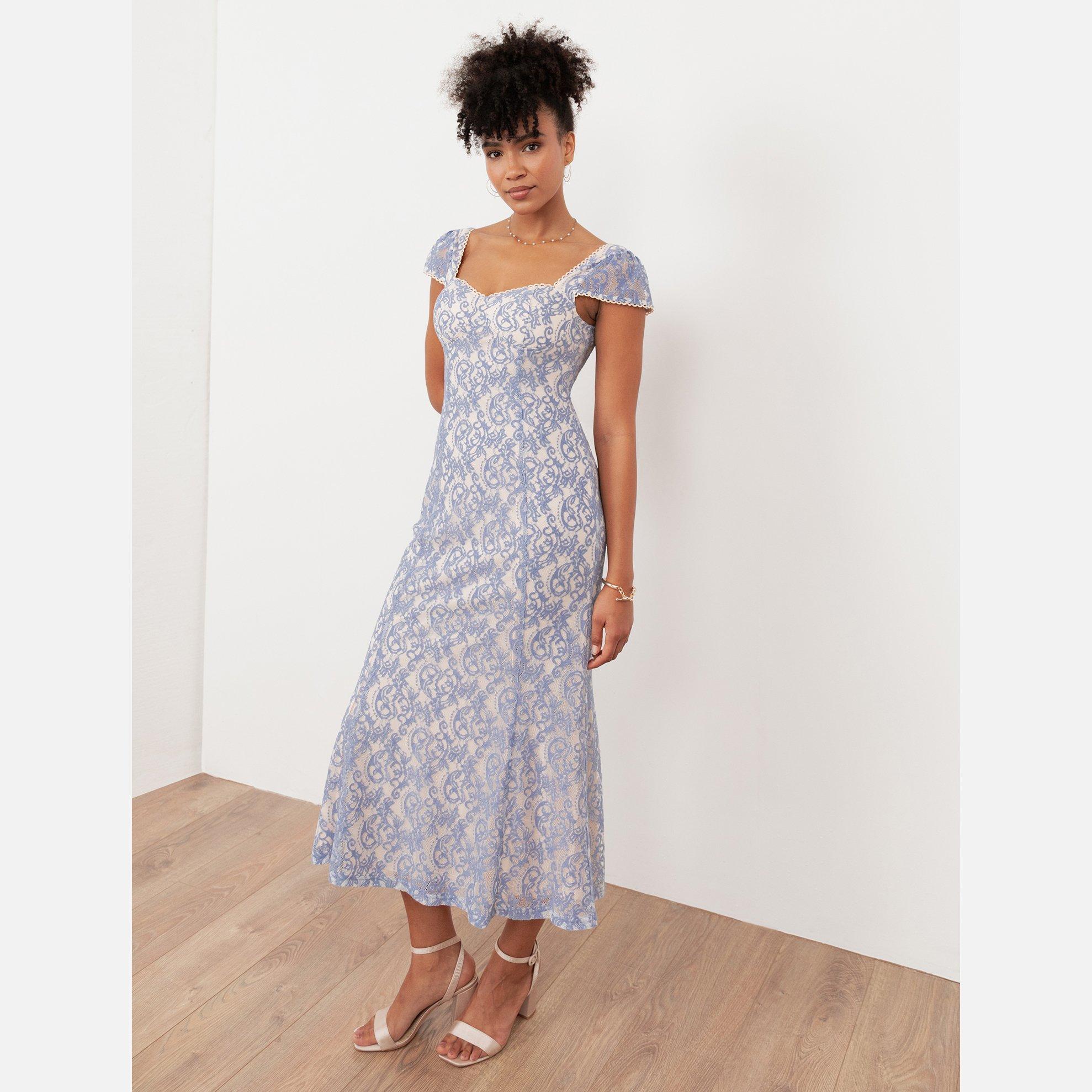 Maya Deluxe Women's Maya Sweetheart Neck Lace Midaxi Dress Light Blue - 14 (L)