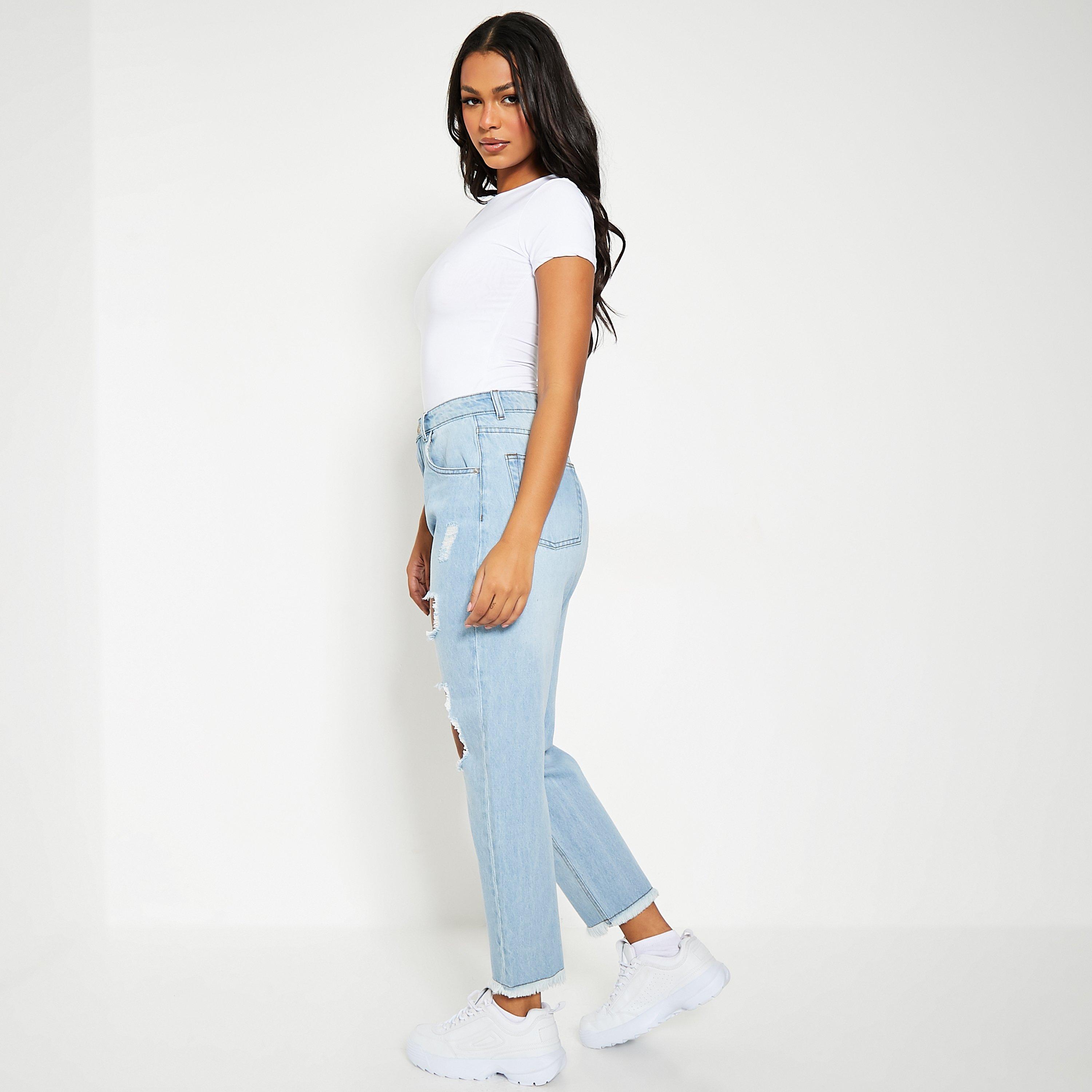 Light Wash - I Saw It First - Distressed Hem Ripped Mom Jeans - 3