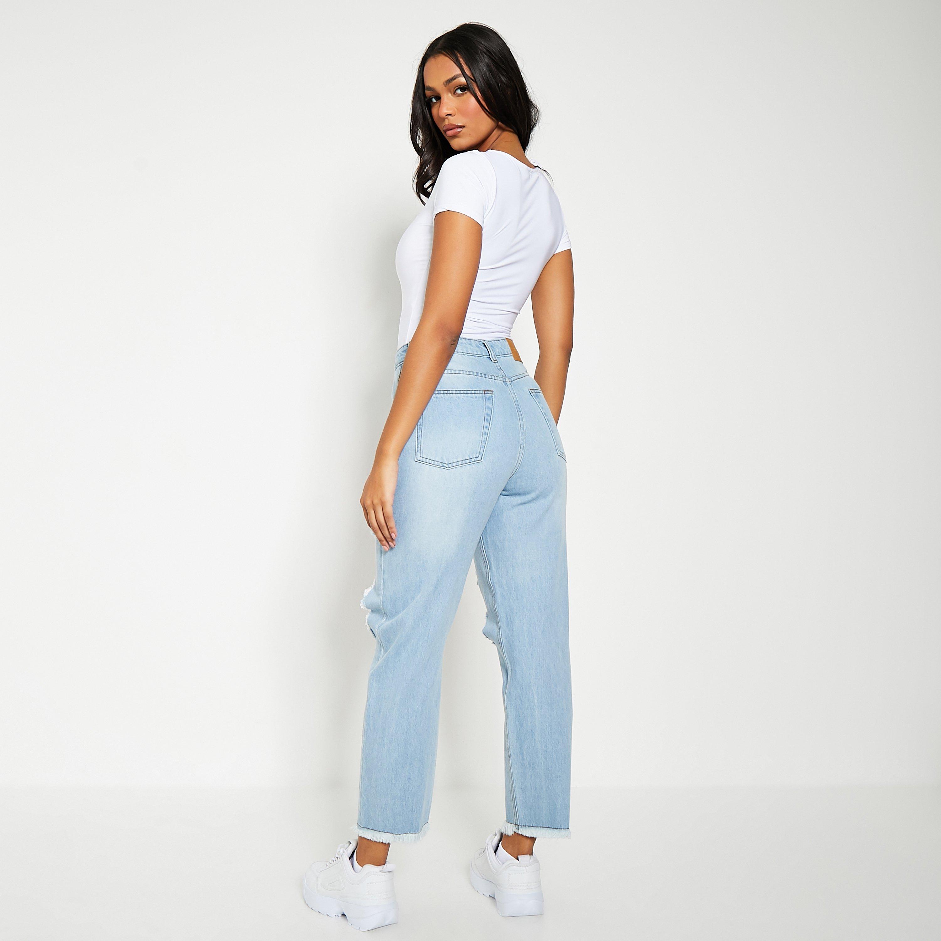 Light Wash - I Saw It First - Distressed Hem Ripped Mom Jeans - 4