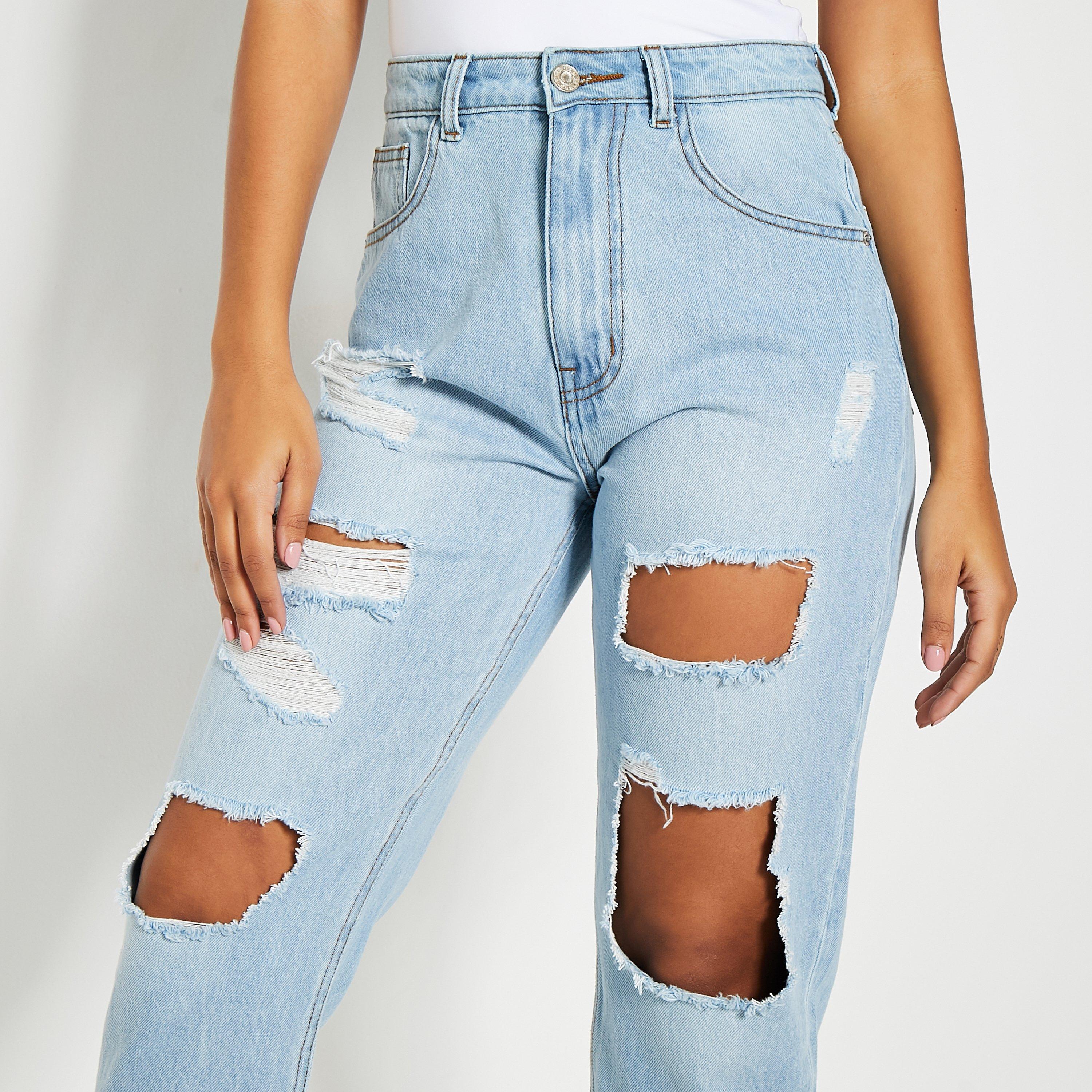 Light Wash - I Saw It First - Distressed Hem Ripped Mom Jeans - 6