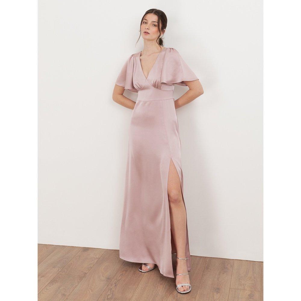 Womens Angel Sleeve Satin Bridesmaid Maxi Dress With Split