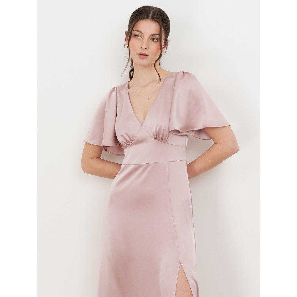 Soft Pink - Maya Deluxe - Womens Angel Sleeve Satin Occasion Maxi Dress With Split - 3