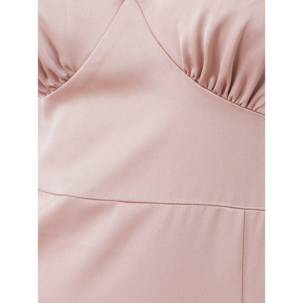 Soft Pink - Maya Deluxe - Womens Angel Sleeve Satin Occasion Maxi Dress With Split - 5