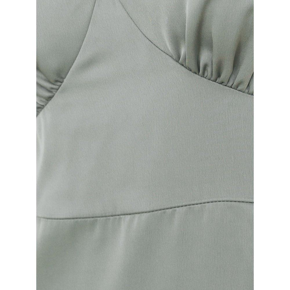 Sage Green - Maya Deluxe - Womens Angel Sleeve Satin Bridesmaid Maxi Dress With Split - 5