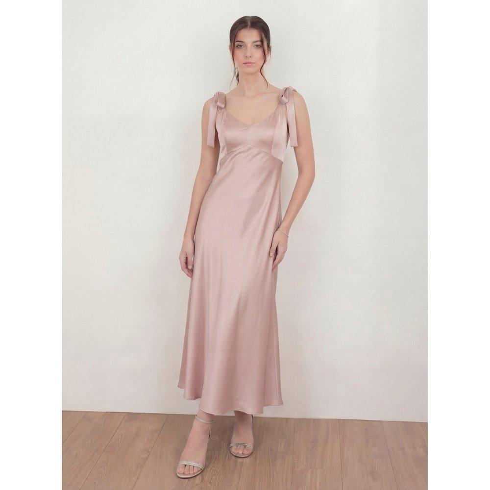 Maya Deluxe Women's Tie Shoulder Satin Maxi Occasion Dress - Soft Pink - 14 (L)
