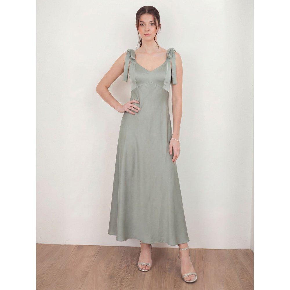 Sage Green - Maya Deluxe - Womens Tie Shoulder Satin Maxi Bridesmaid Dress - 1