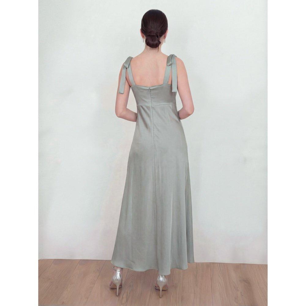 Sage Green - Maya Deluxe - Womens Tie Shoulder Satin Maxi Bridesmaid Dress - 2