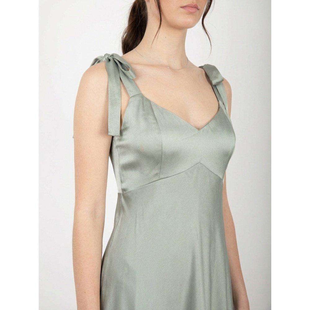 Sage Green - Maya Deluxe - Womens Tie Shoulder Satin Maxi Bridesmaid Dress - 3