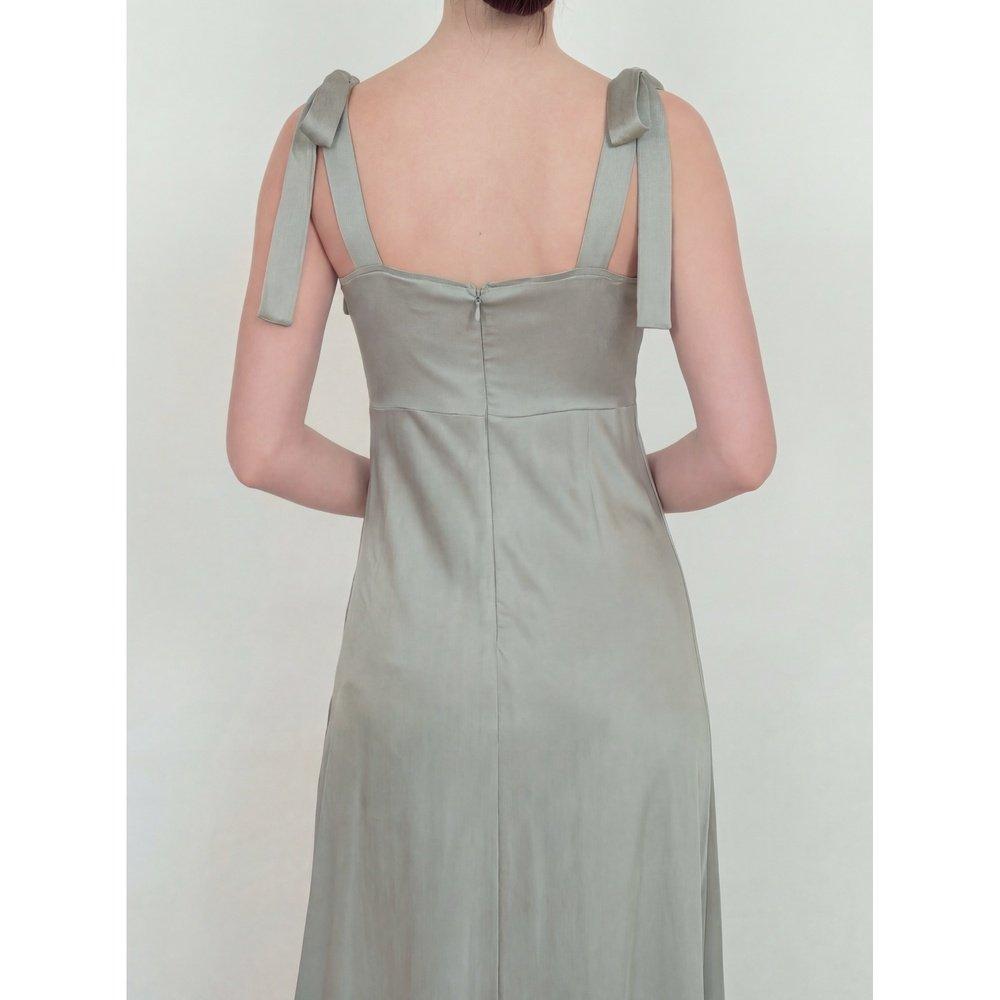 Sage Green - Maya Deluxe - Womens Tie Shoulder Satin Maxi Bridesmaid Dress - 4