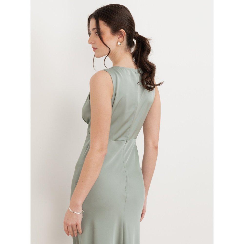 Sage Green - Maya Deluxe - Womens V Neck Open Back Satin Bridesmaid Maxi Dress - 4