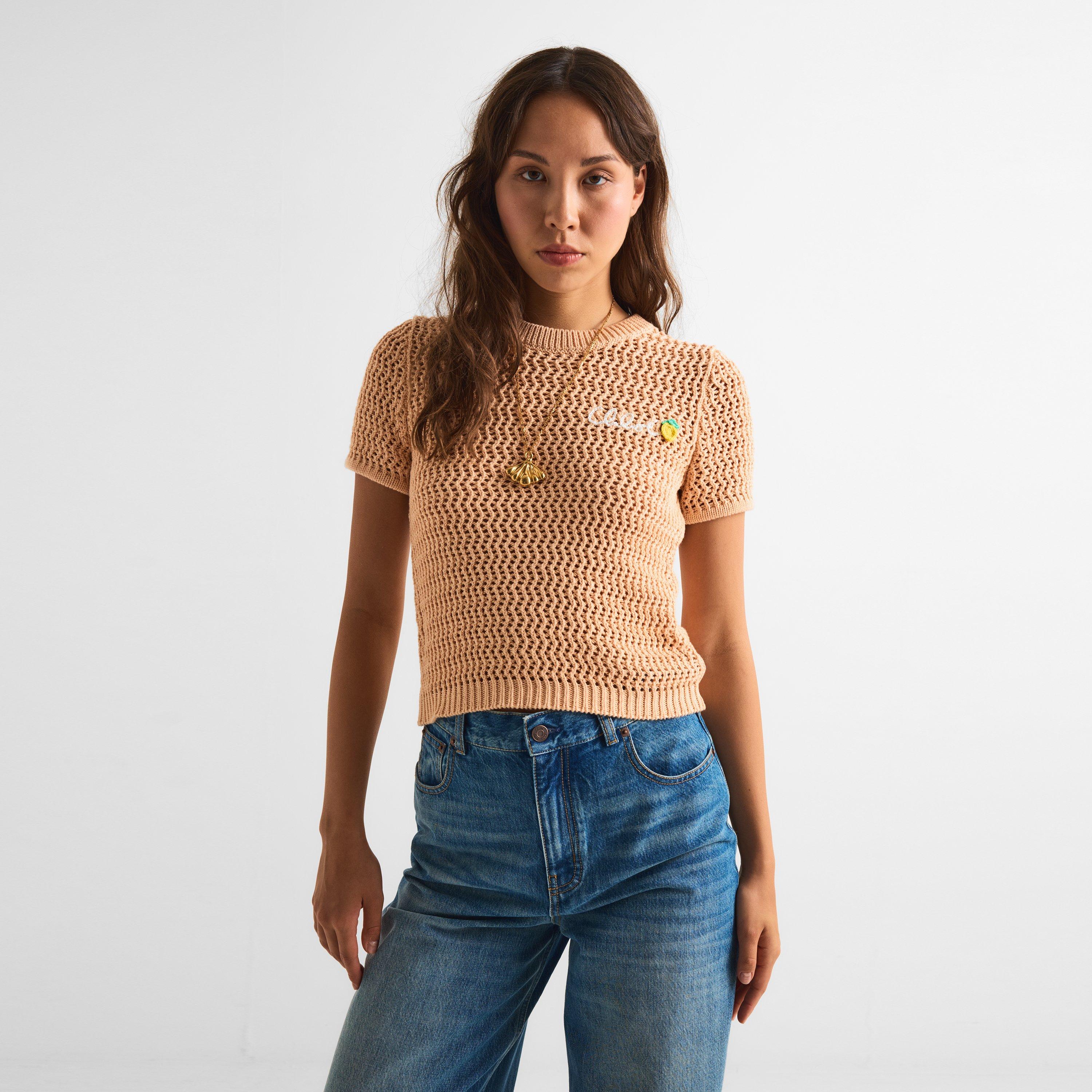 Bleached Orange - Chloe - Women's MP20 Short Sleeve Knitted Top - 3